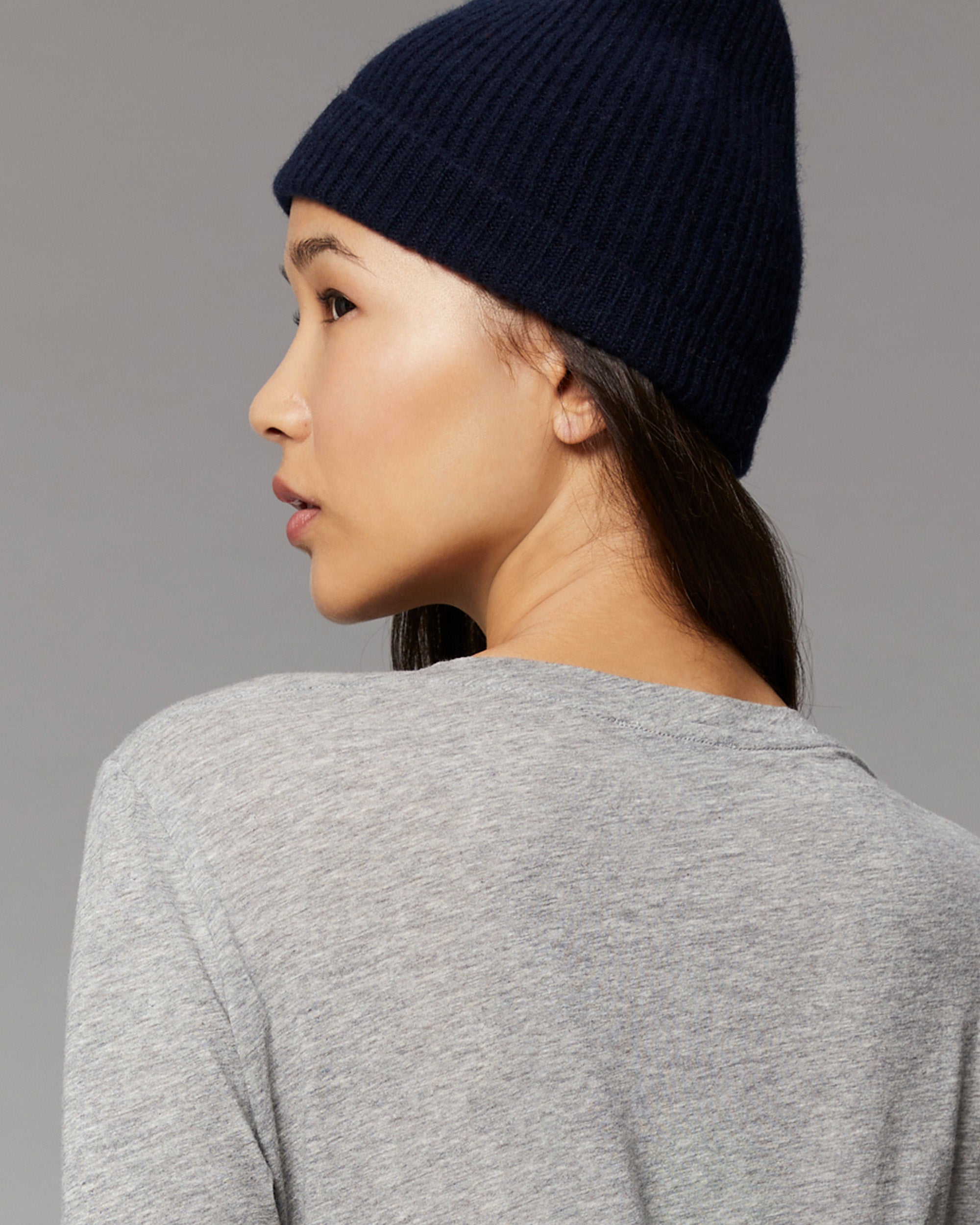 NAVY / DJV / QTY : 2 / Bonnet à Revers à Petites Côtes - Navy