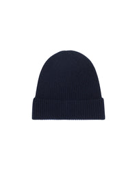 Bonnet à revers et petites côtes en cachemire - Navy