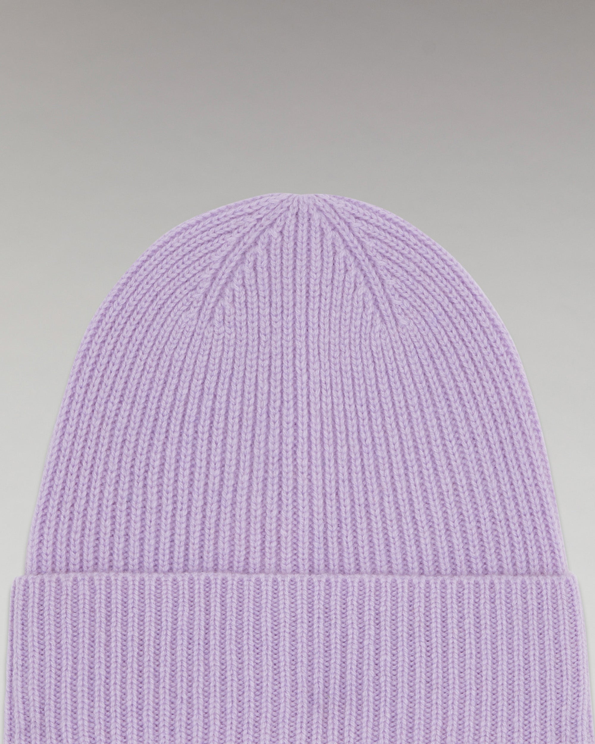 Cashmere hat with lapels and small ribbing - Sweet Lilac