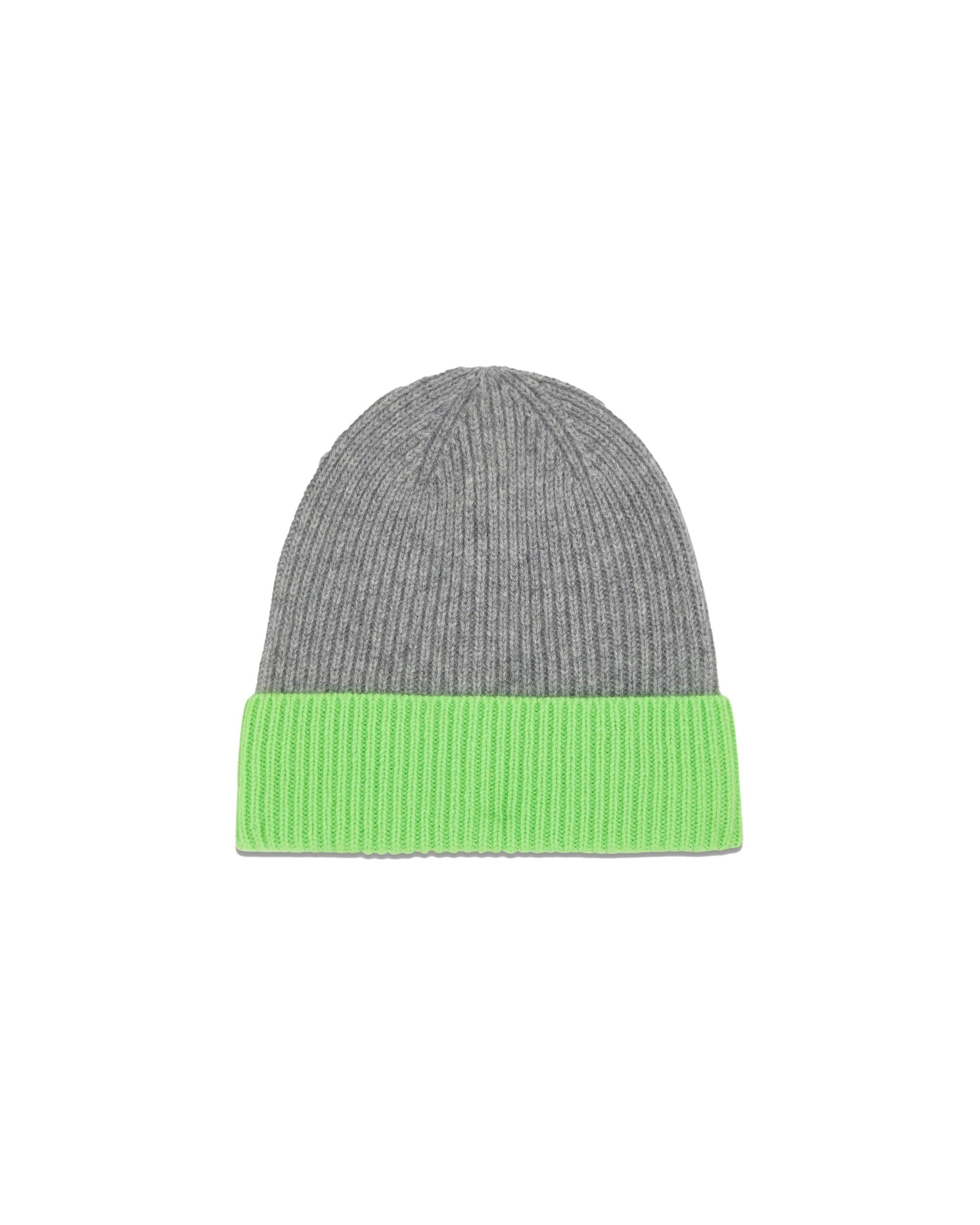 Bonnet à revers bicolore en cachemire - Gris Chiné Foncé