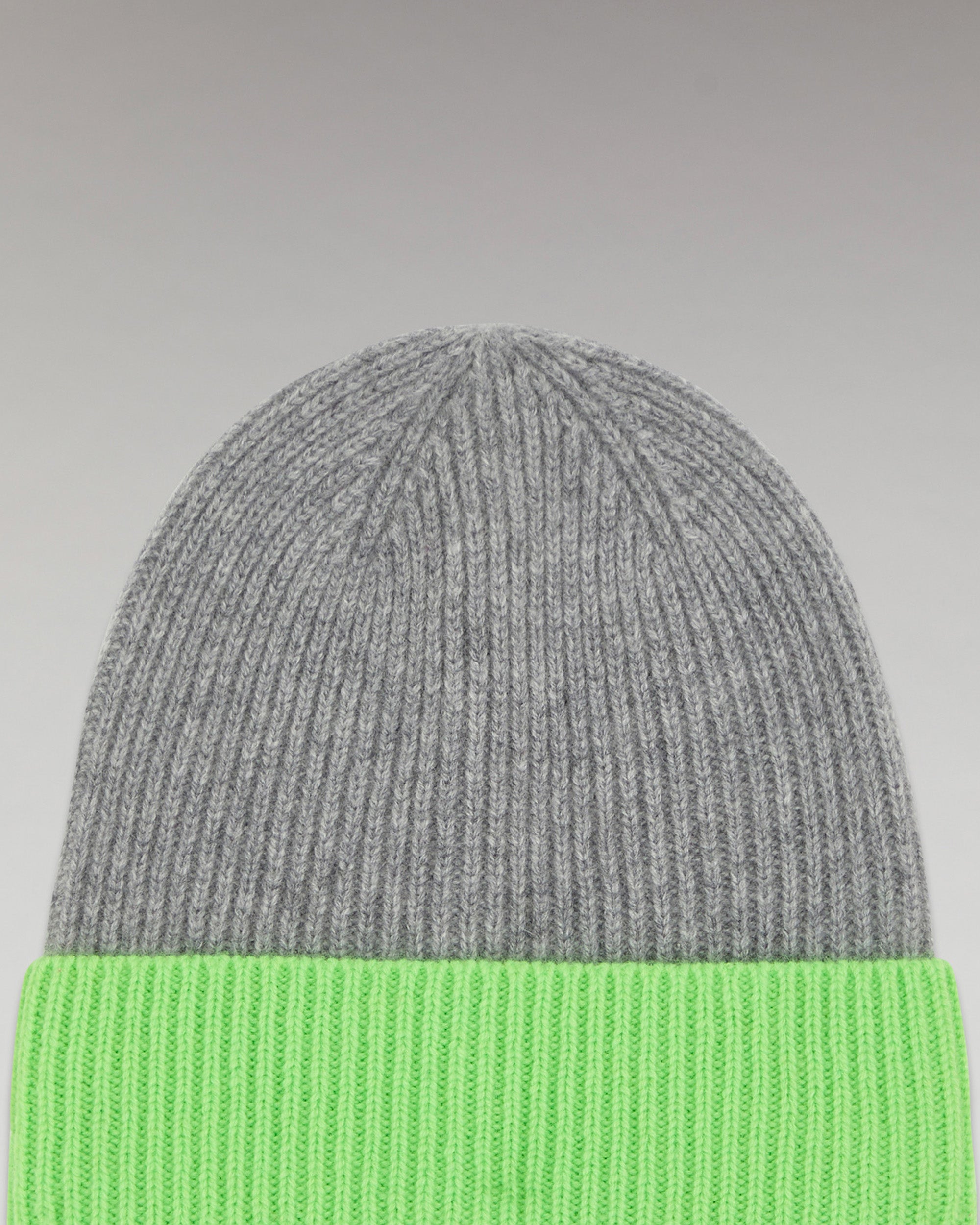 Bonnet à revers bicolore en cachemire - Gris Chiné Foncé