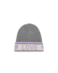 Bonnet à revers Love en cachemire - Gris Chiné Foncé
