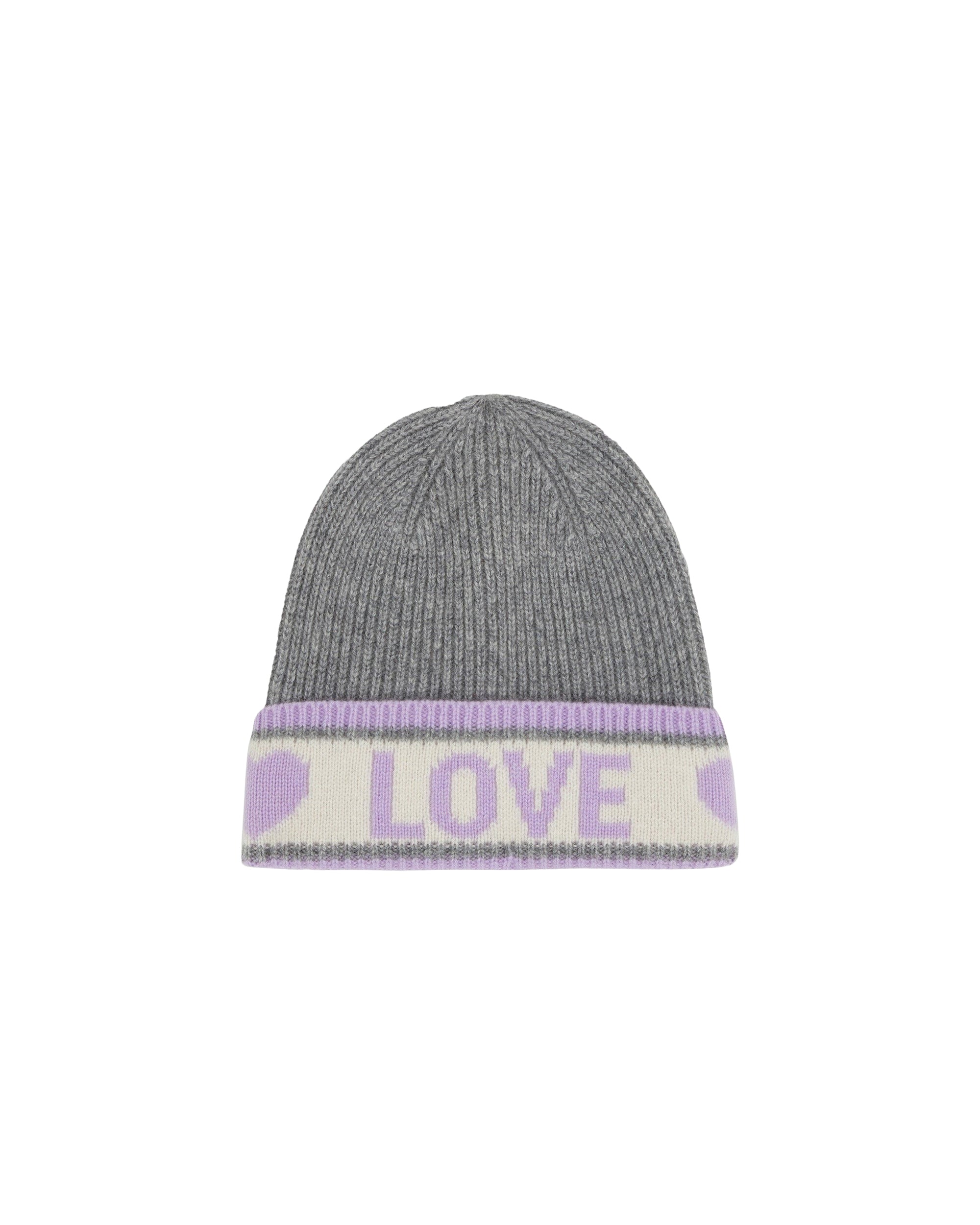 Bonnet à revers Love en cachemire - Gris Chiné Foncé