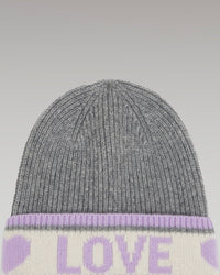 Bonnet à revers Love en cachemire - Gris Chiné Foncé