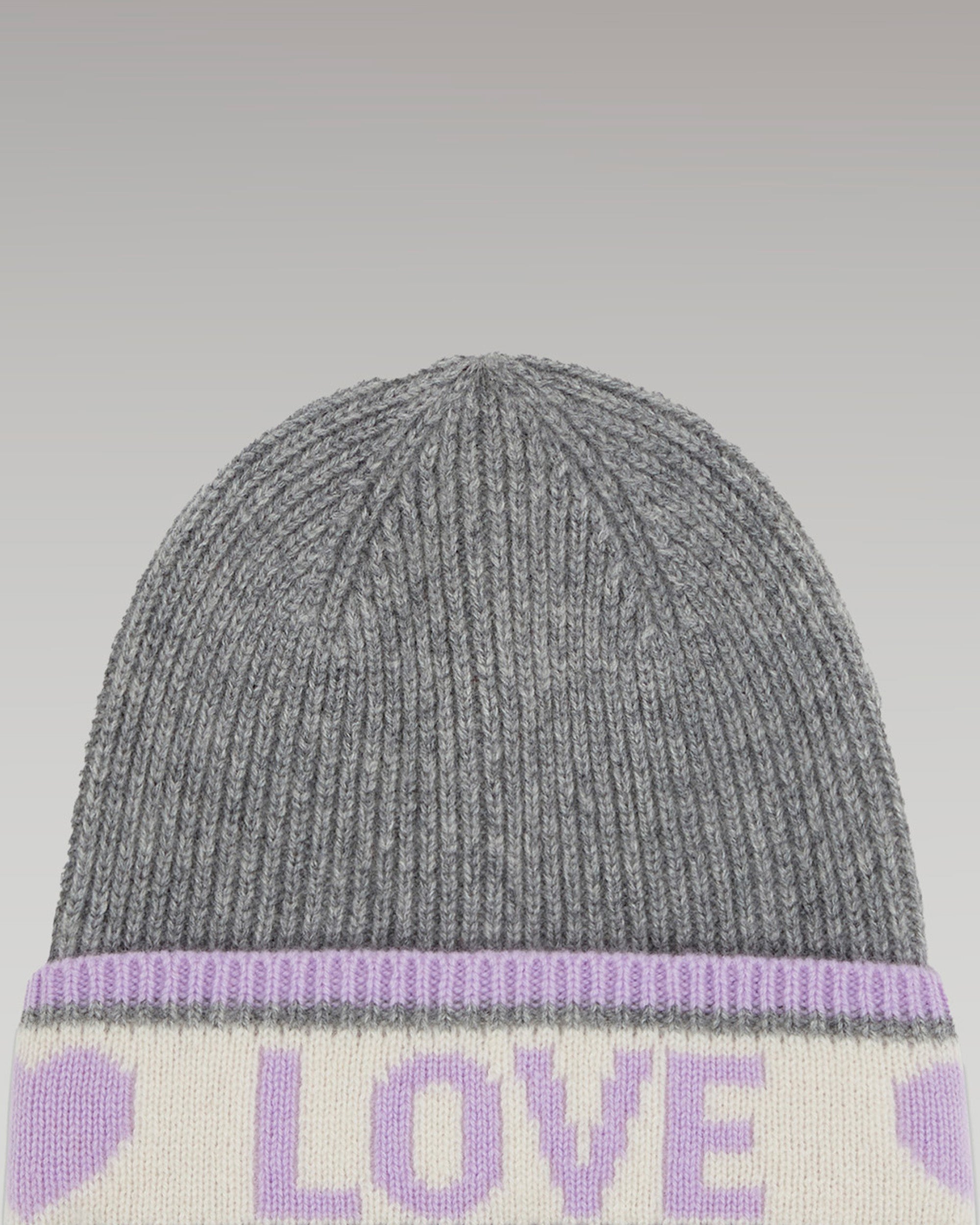 Bonnet à revers Love en cachemire - Gris Chiné Foncé