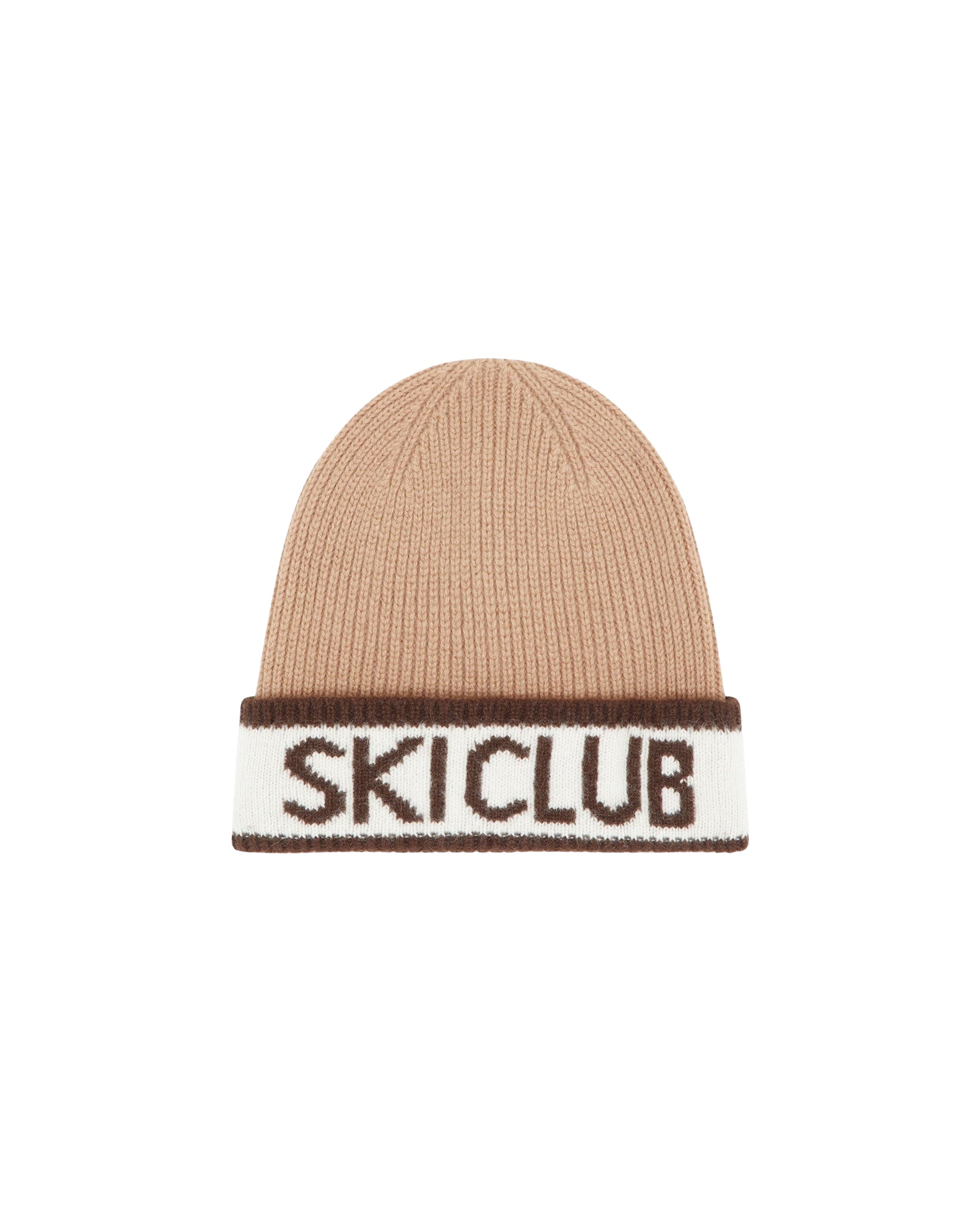 Bonnet à revers Ski Club en cachemire - Camel