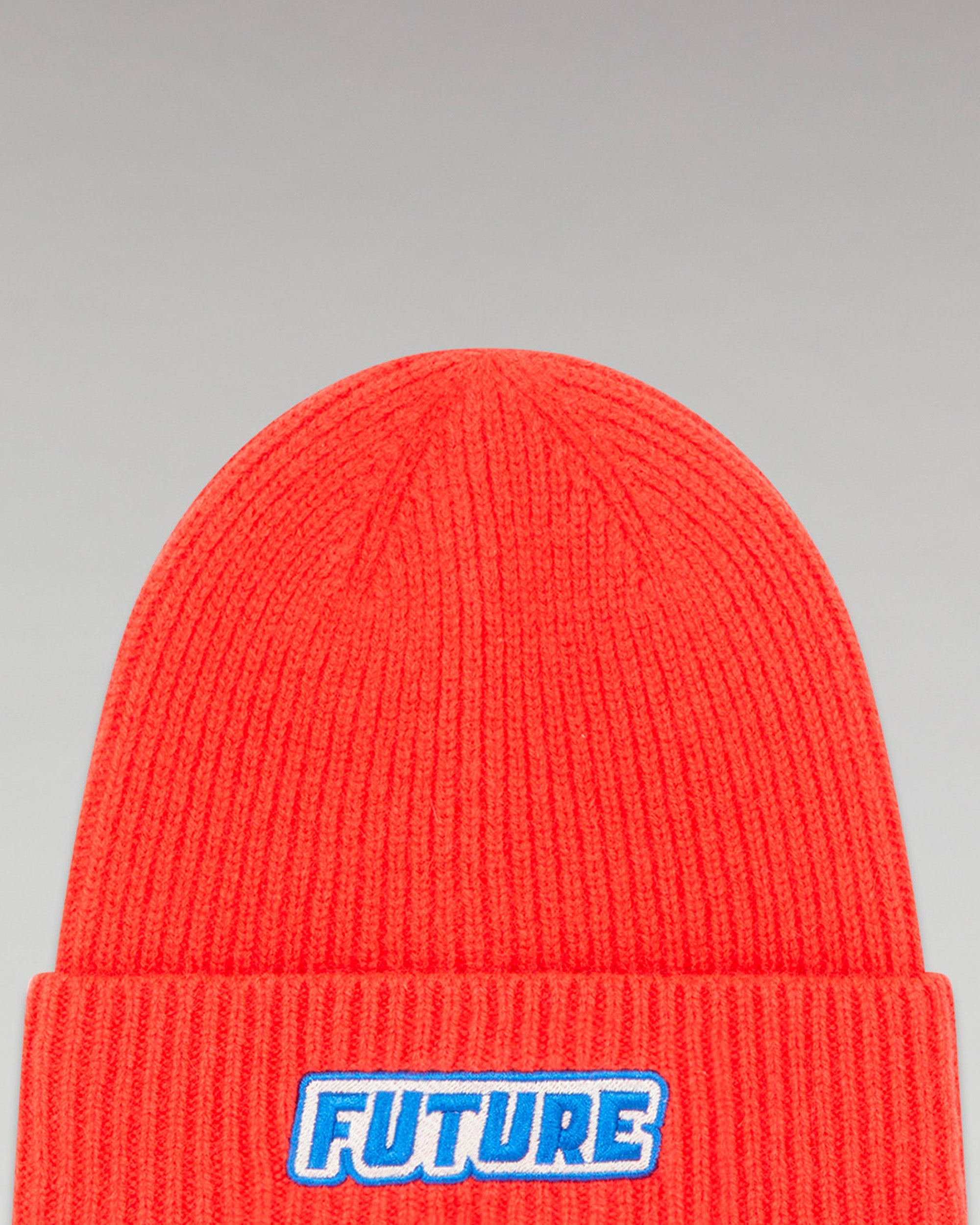 Bonnet à revers à broderie Future en cachemire - Rouge Vif