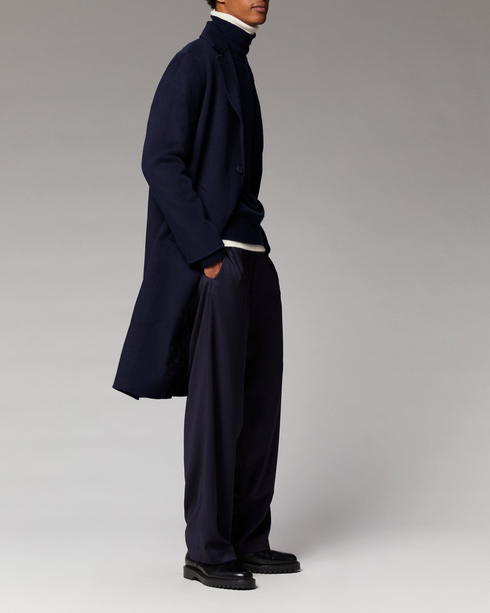 Long double-faced wool coat - Navy
