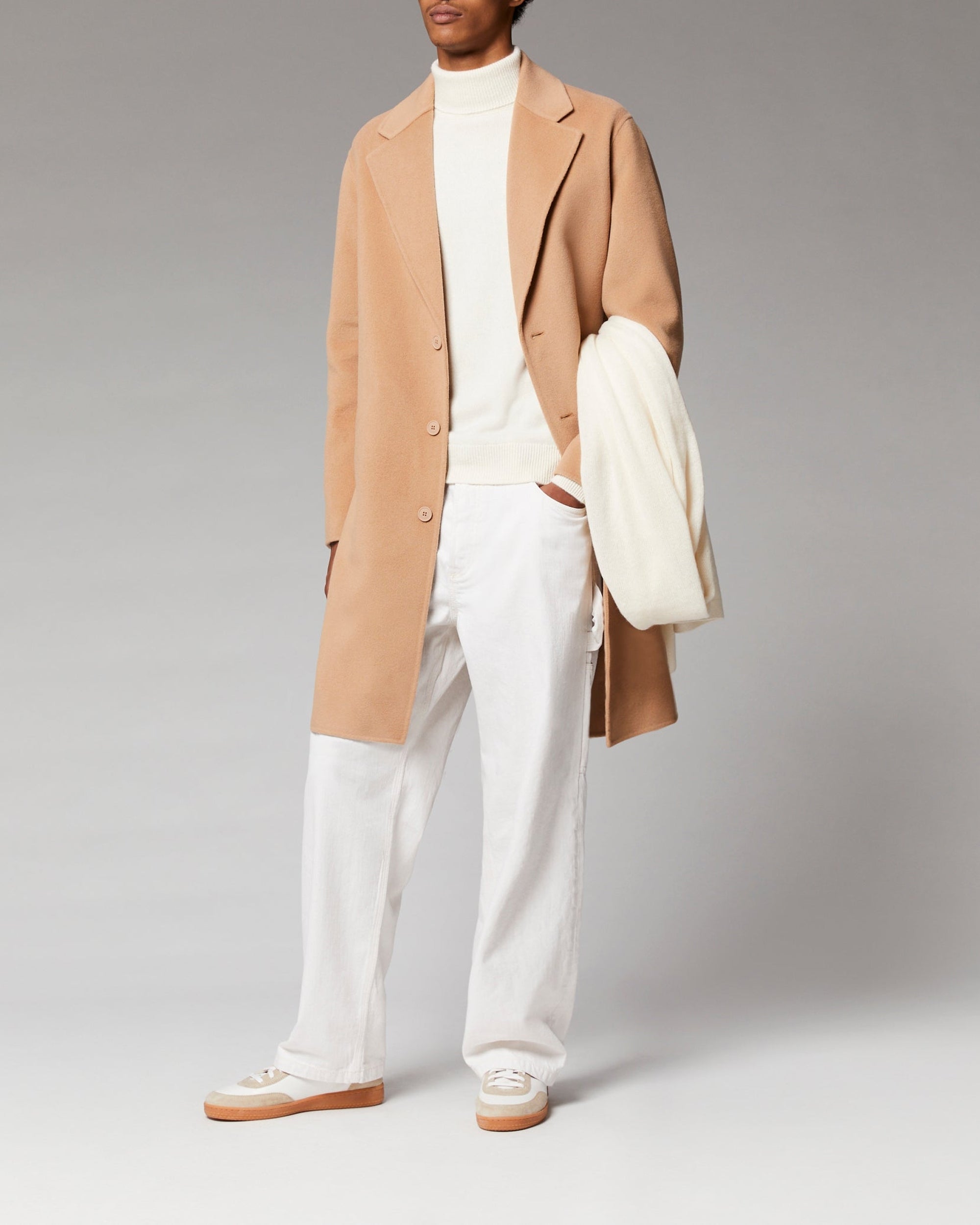 Manteau long double face en laine - Camel