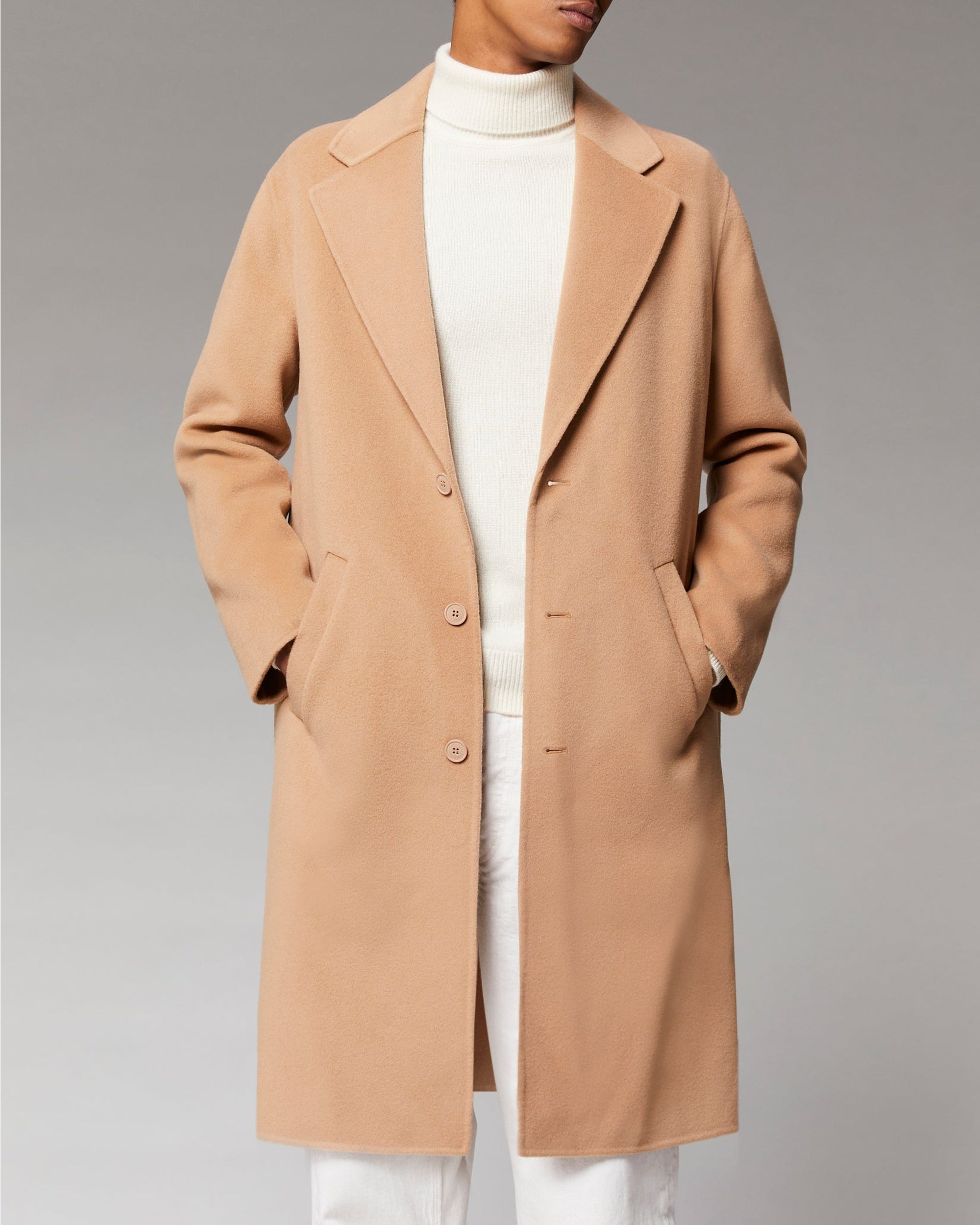 Manteau long double face en laine - Camel