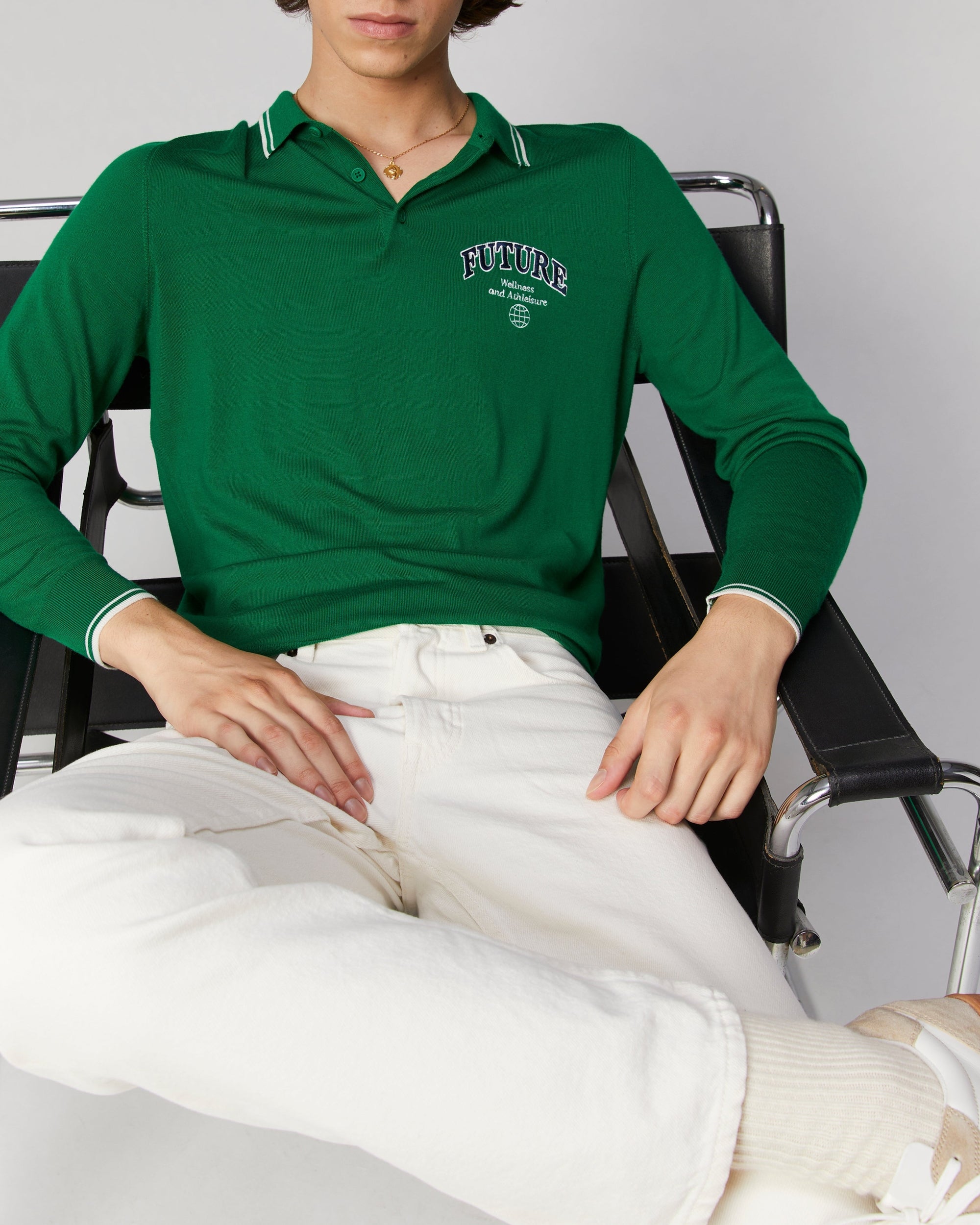 Pull à col polo College en laine - Forest Green