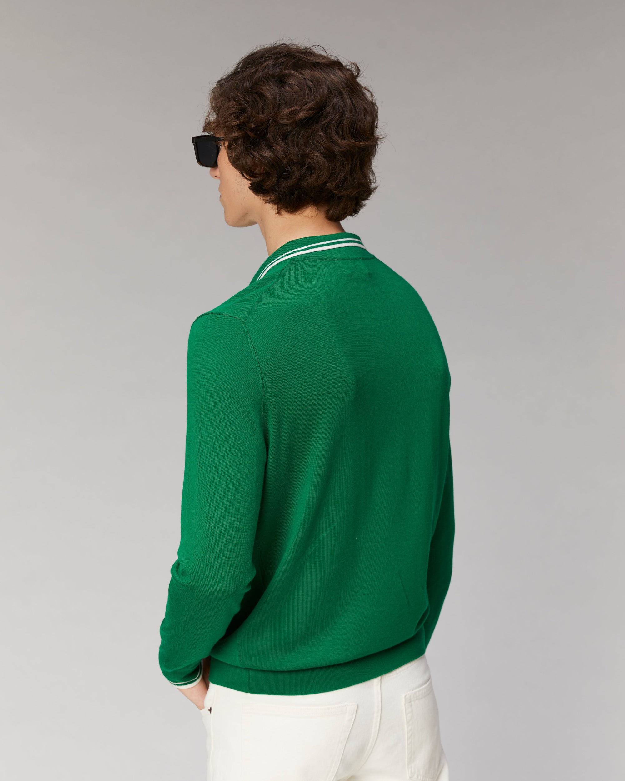 Pull à col polo College en laine - Forest Green