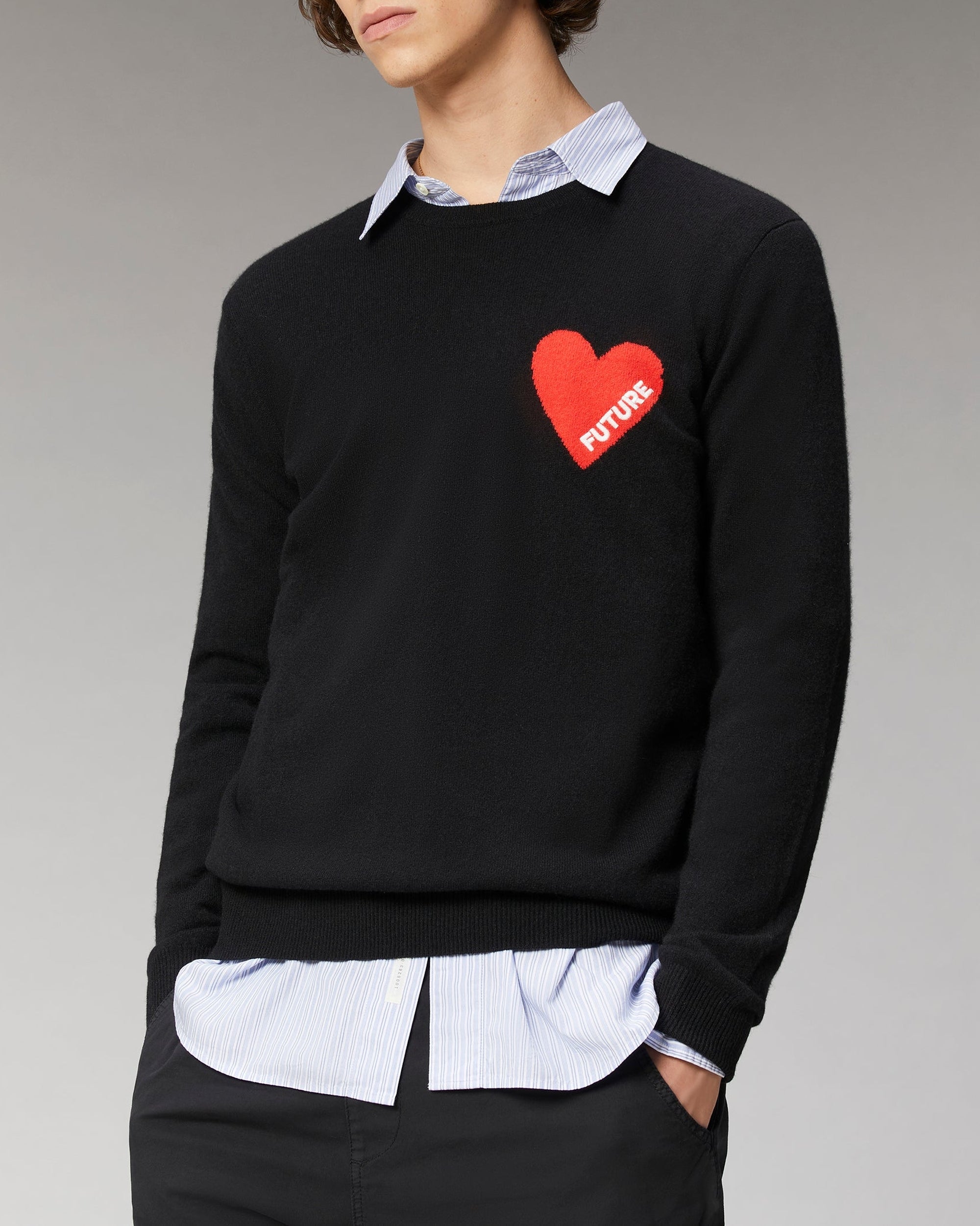 Pull à col rond Coeur en cachemire - Noir