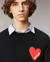 NOIR / NEW / QTY : 1 / Pull Col Rond Coeur - Noir