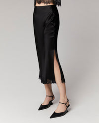 Mid-length silk lace skirt - Black