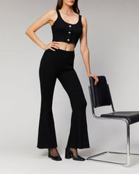 Pantalon flare Metallisé en laine - Noir