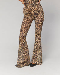 Mesh Print Flare Pants - Winter Leopard