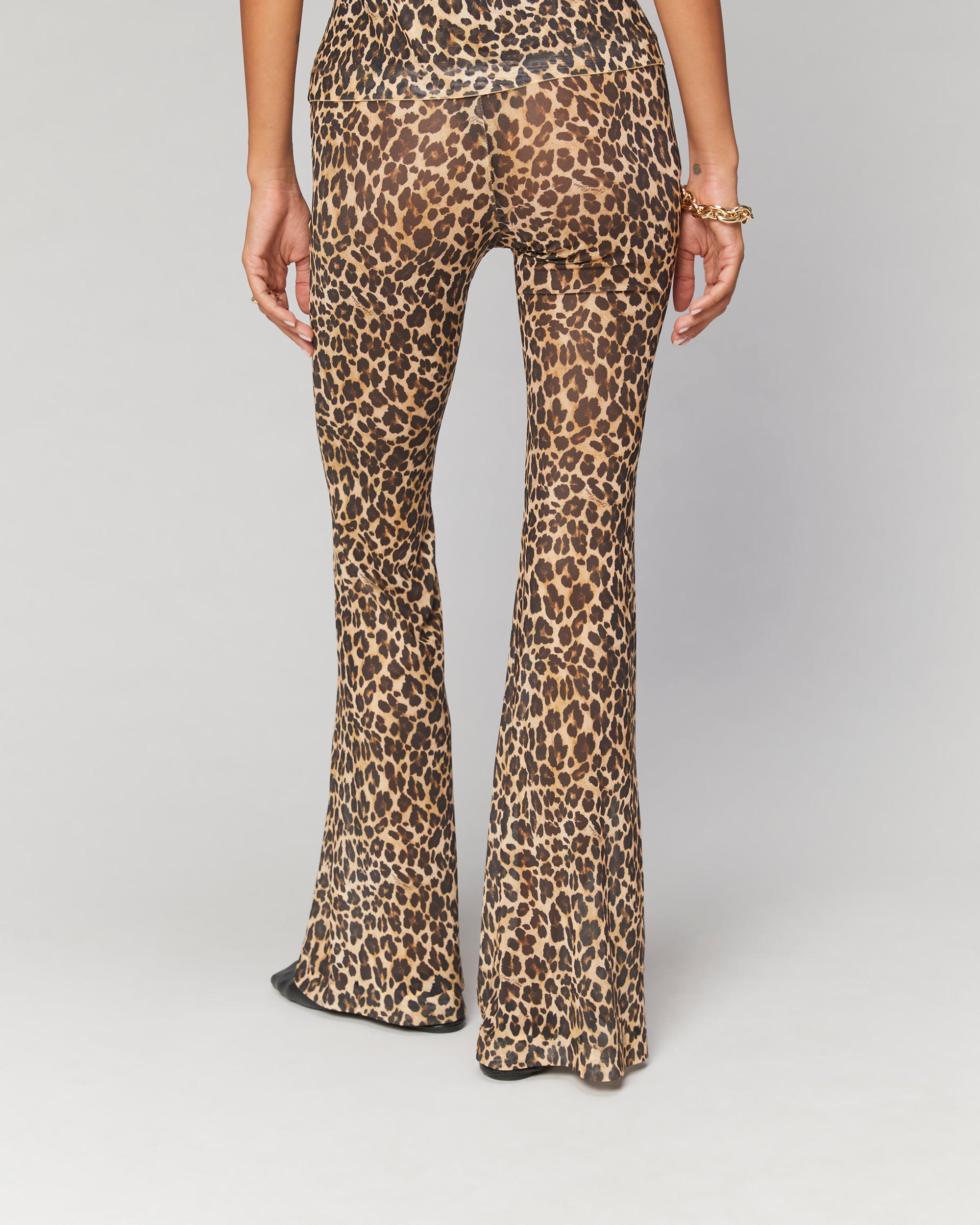Mesh Print Flare Pants - Winter Leopard