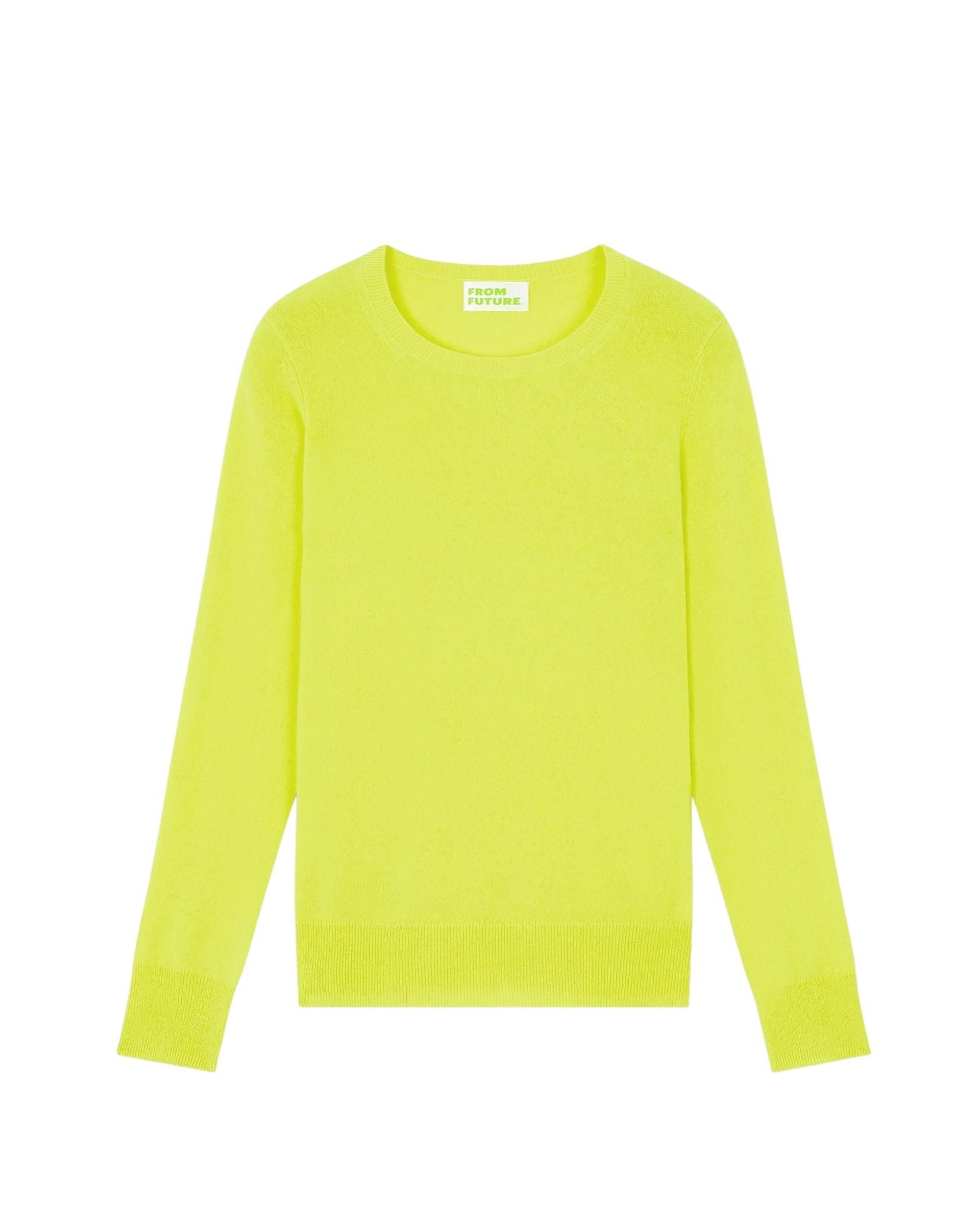 Pull à col rond en cachemire - Jaune Fluo