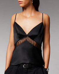 Top à bretelles en dentelle et soie - Noir