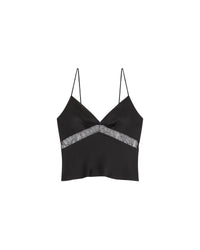 Top à bretelles en dentelle et soie - Noir