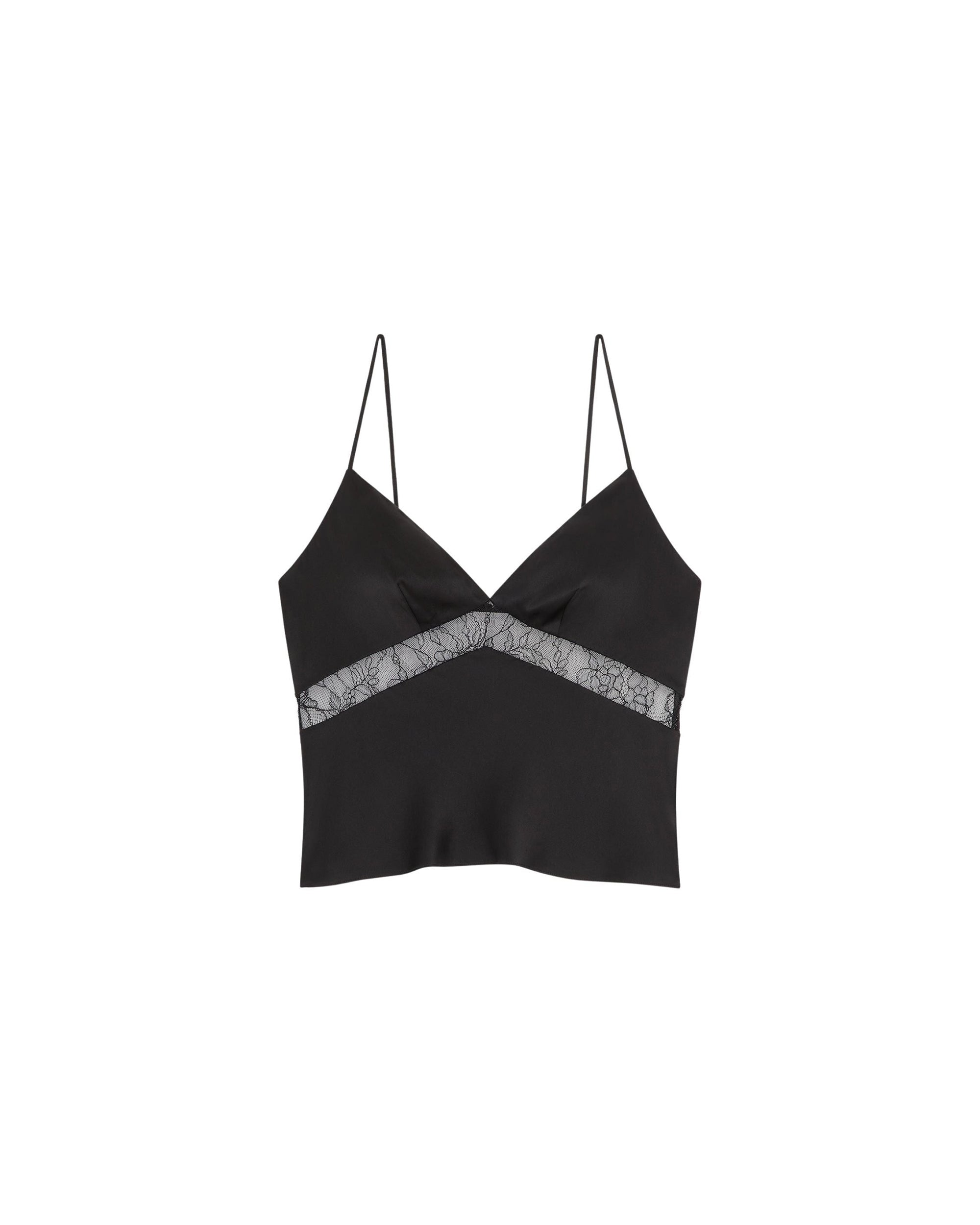 Top à bretelles en dentelle et soie - Noir