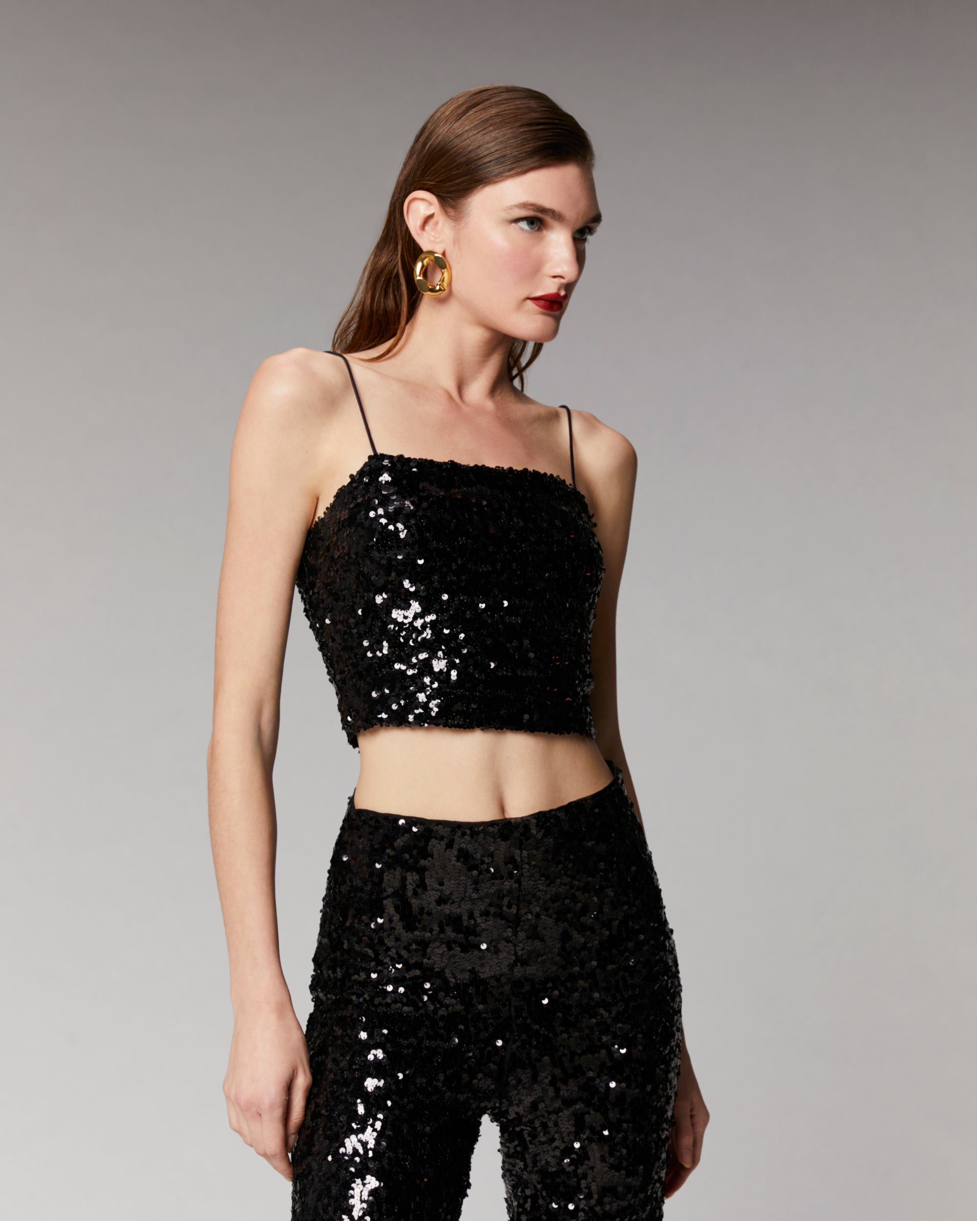 NOIR / DJV / QTY : 2 / Top Bretelle à Sequins - Noir