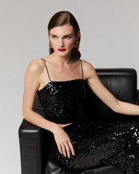 NOIR / DJV / QTY : 2 / Top Bretelle à Sequins - Noir