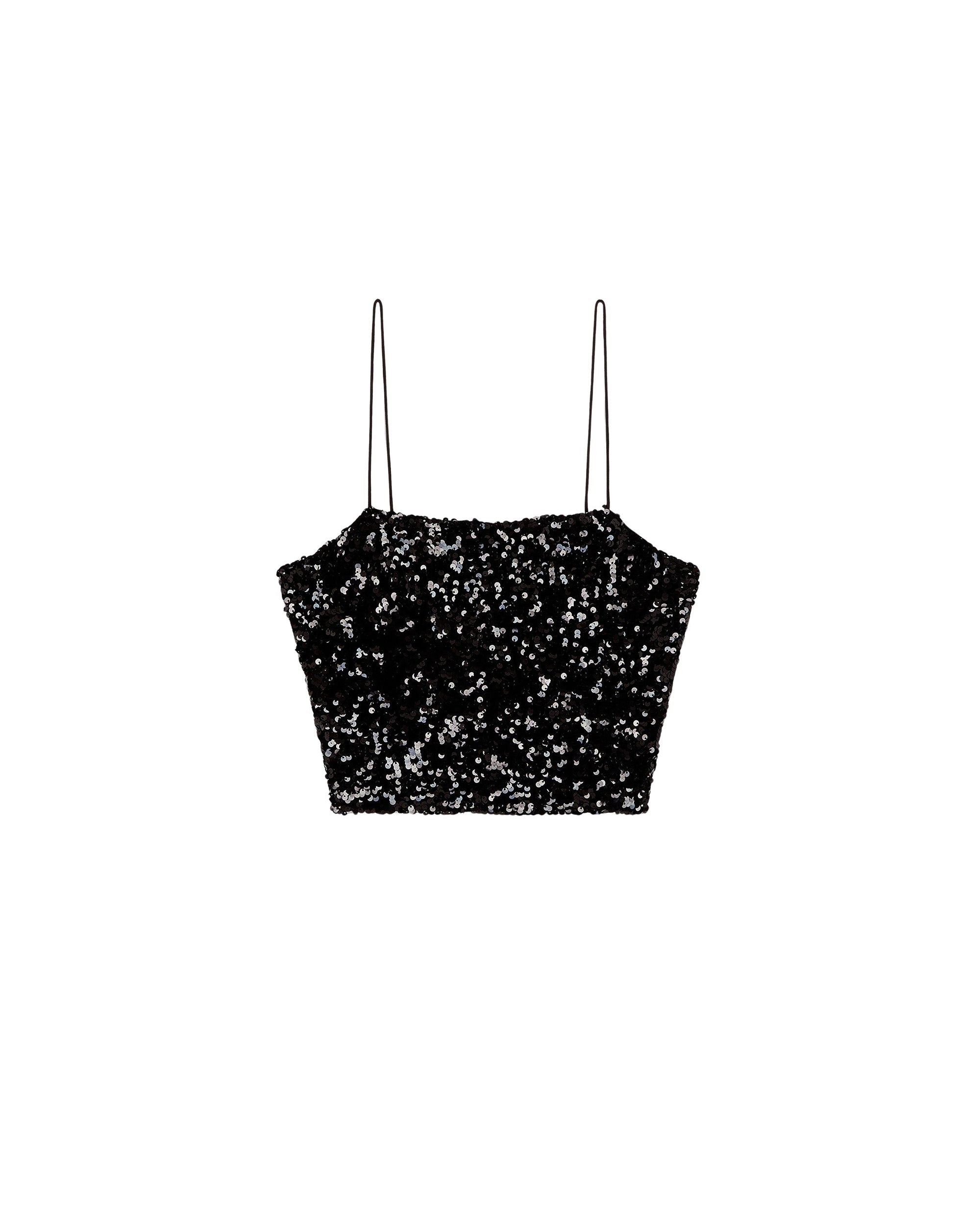 NOIR / DJV / QTY : 2 / Top Bretelle à Sequins - Noir