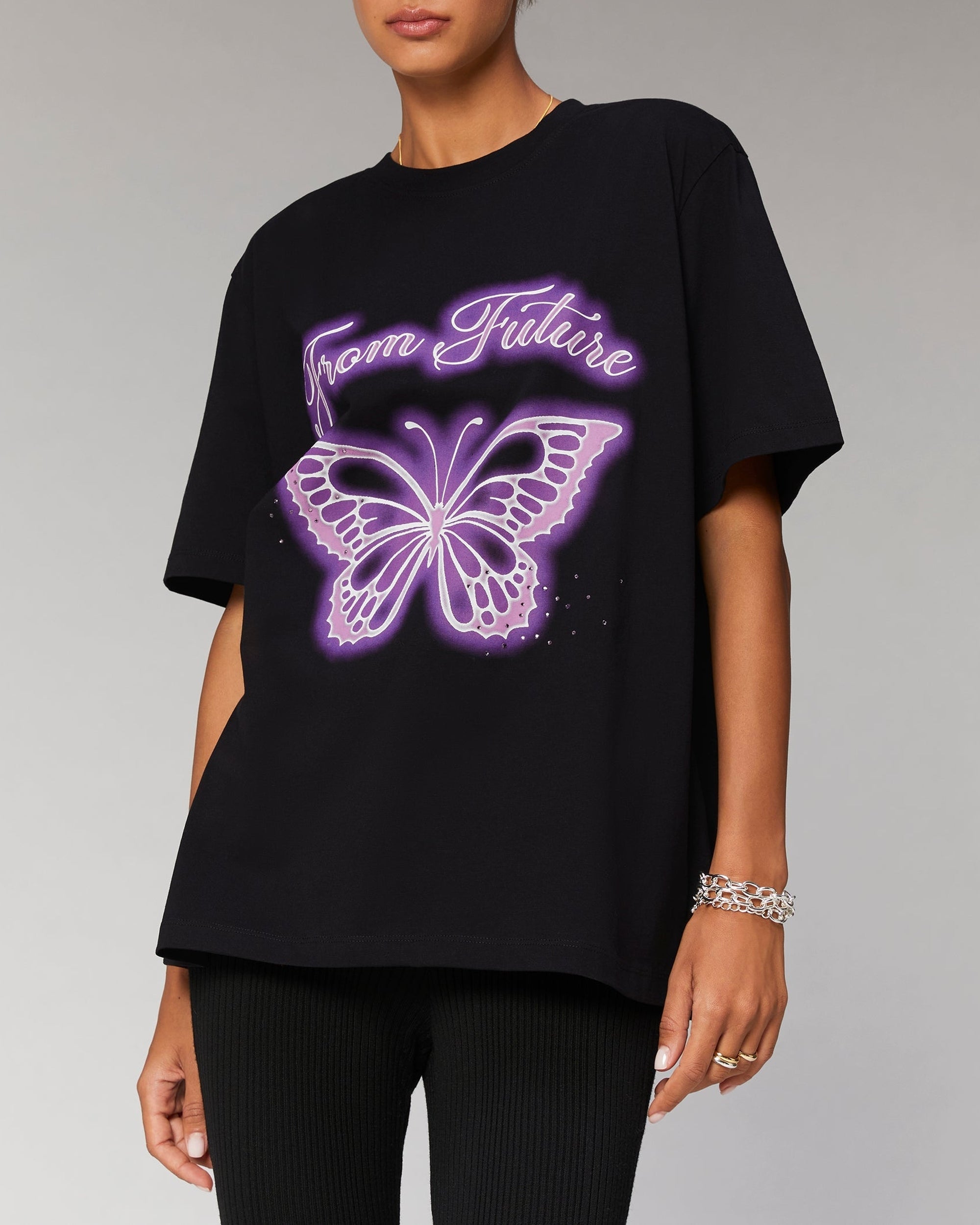 T-shirt à col rond Papillon - Noir