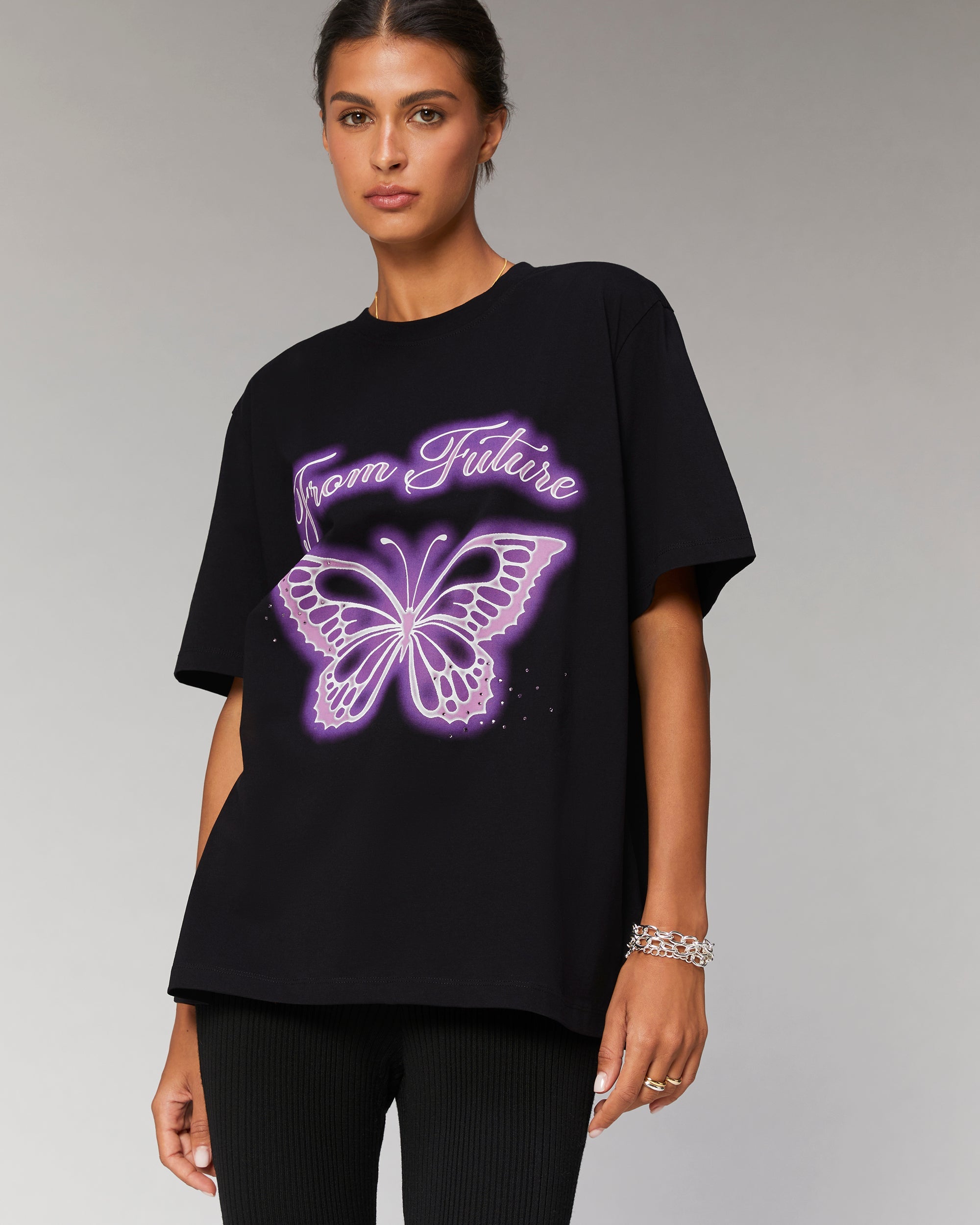 NOIR / DJV / QTY : 2 / T-Shirt Col Rond Papillon - Noir