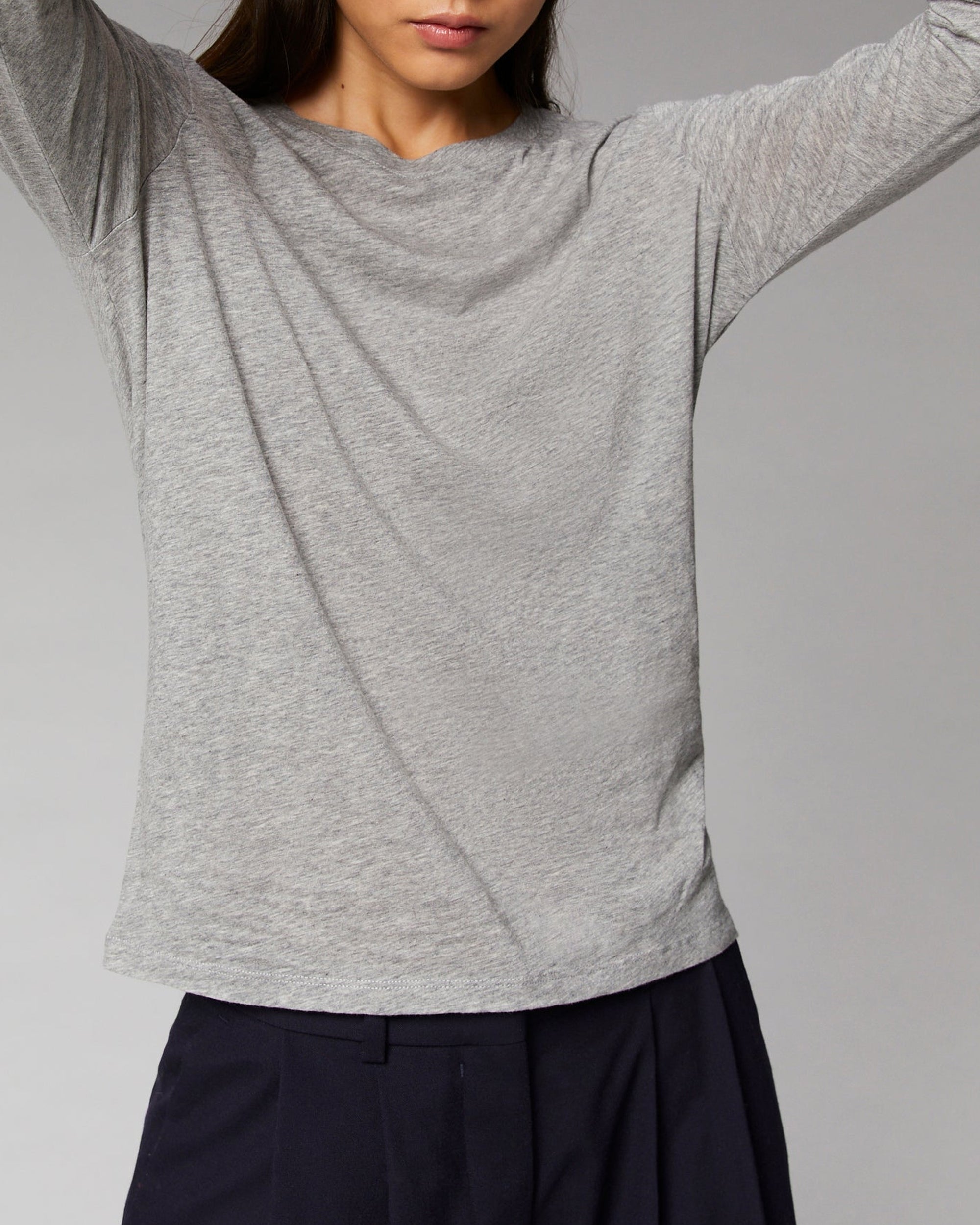 T-shirt à col rond - Gris Chiné Foncé