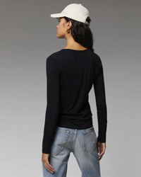 NOIR / NEW / QTY : 0 / T-Shirt Col V Manches Longues Basique - Noir