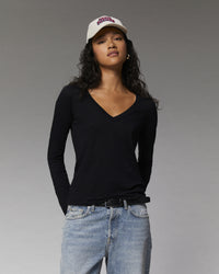 NOIR / NEW / QTY : 0 / T-Shirt Col V Manches Longues Basique - Noir