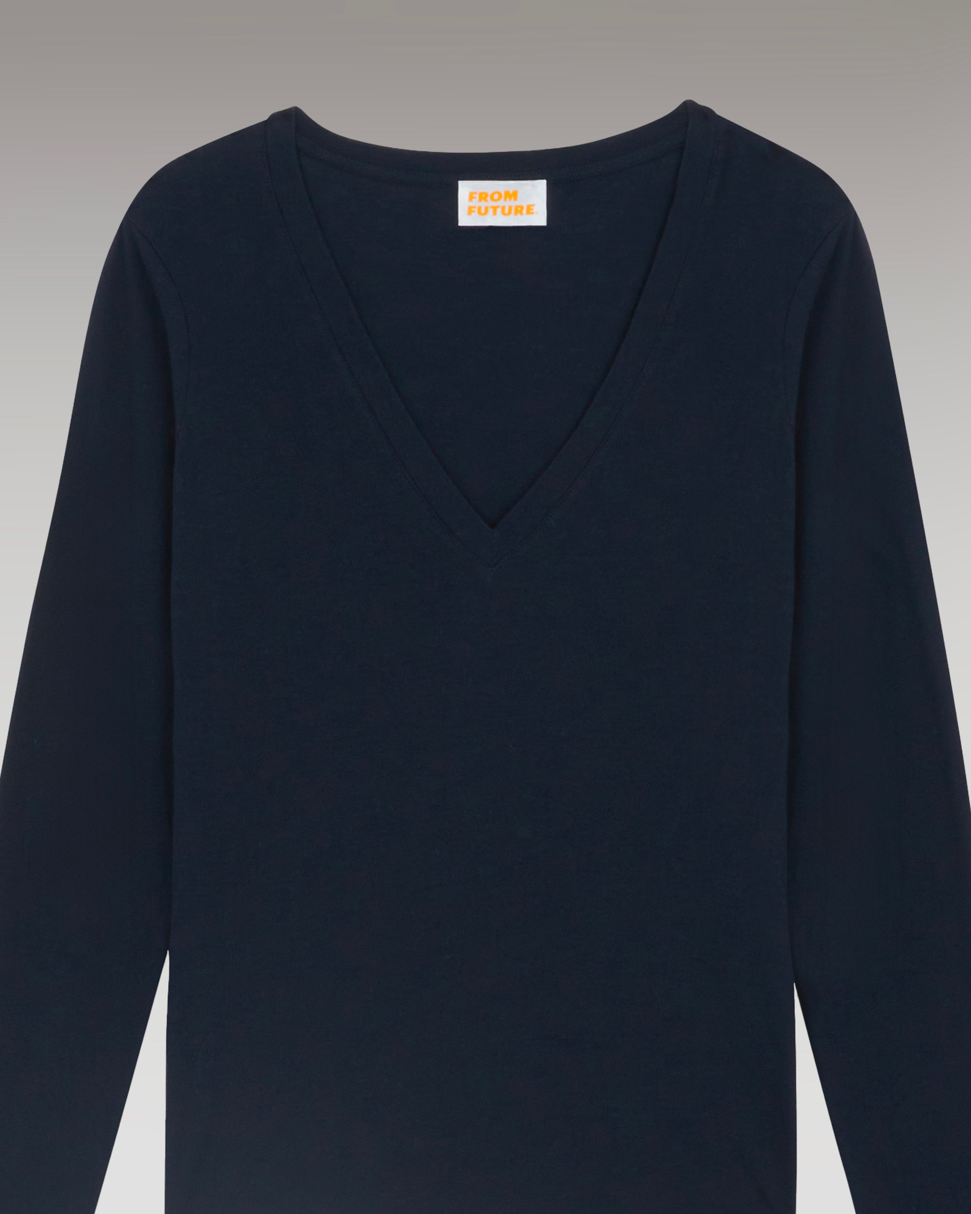 NAVY / NEW / QTY : 0 / T-Shirt Col V Basique Manches Longues - Navy