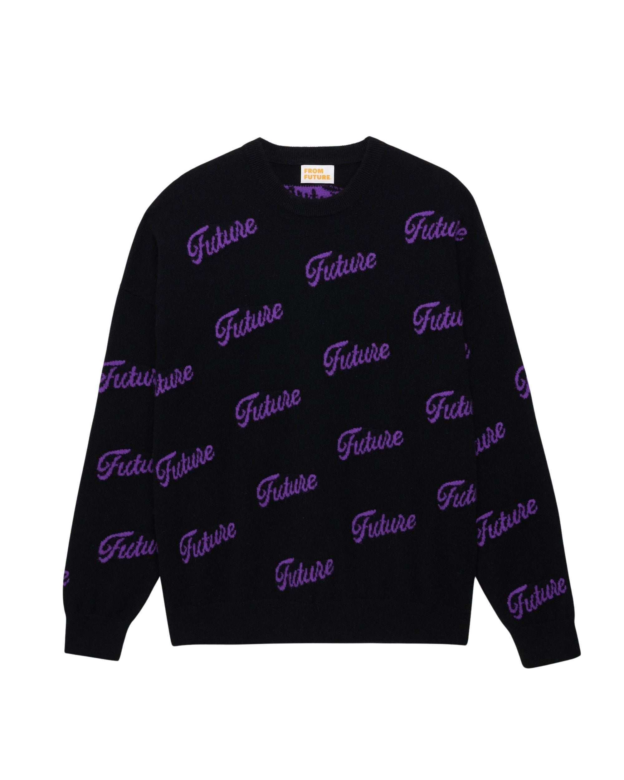 NOIR / DJV / QTY : 8 / Pull Col Rond Oversize Future All-Over - Noir