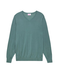 Pull classique à col V en laine mérinos - Washed Green