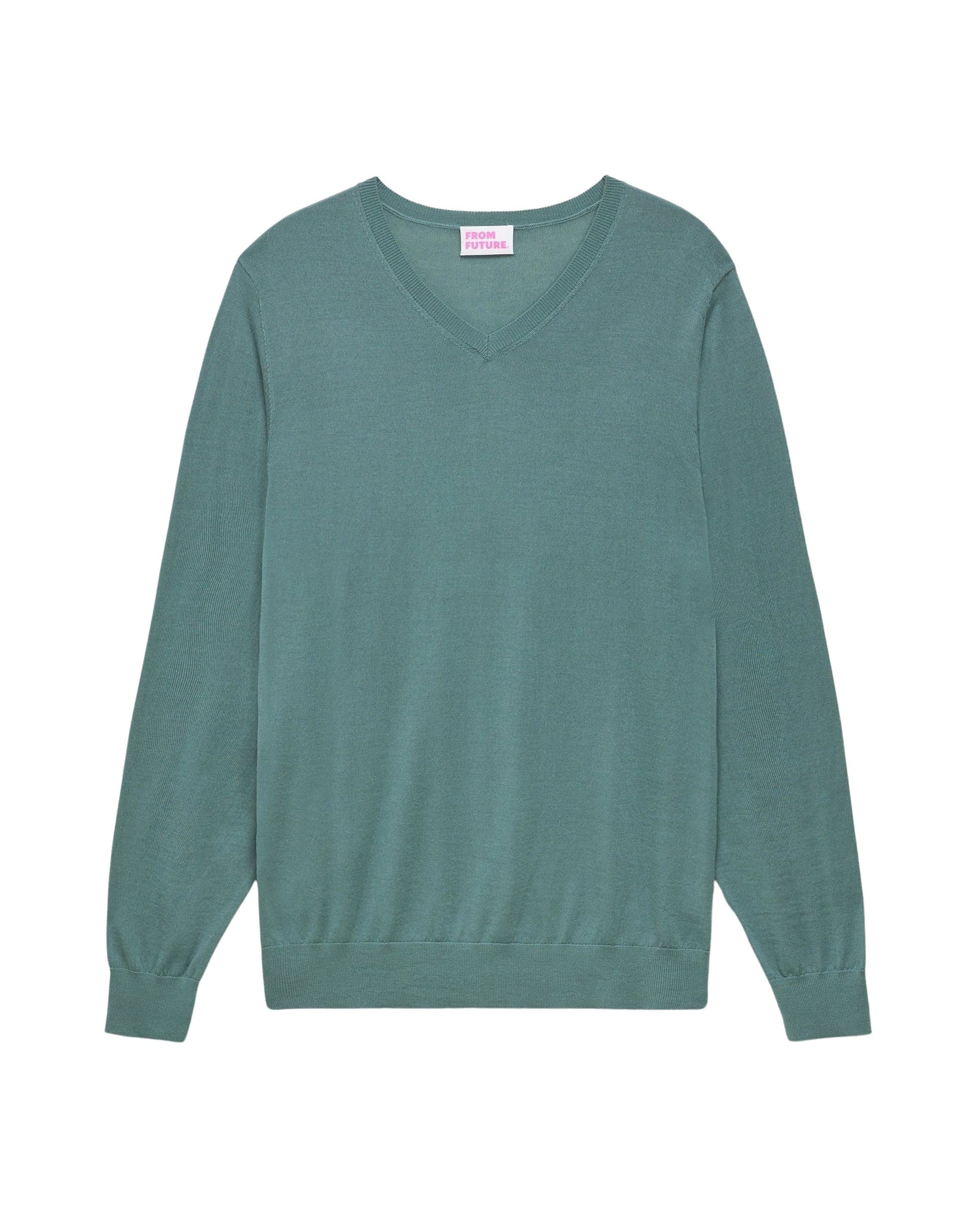 Pull classique à col V en laine mérinos - Washed Green