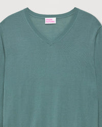 Pull classique à col V en laine mérinos - Washed Green
