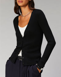Cardigan côtelé en laine - Noir