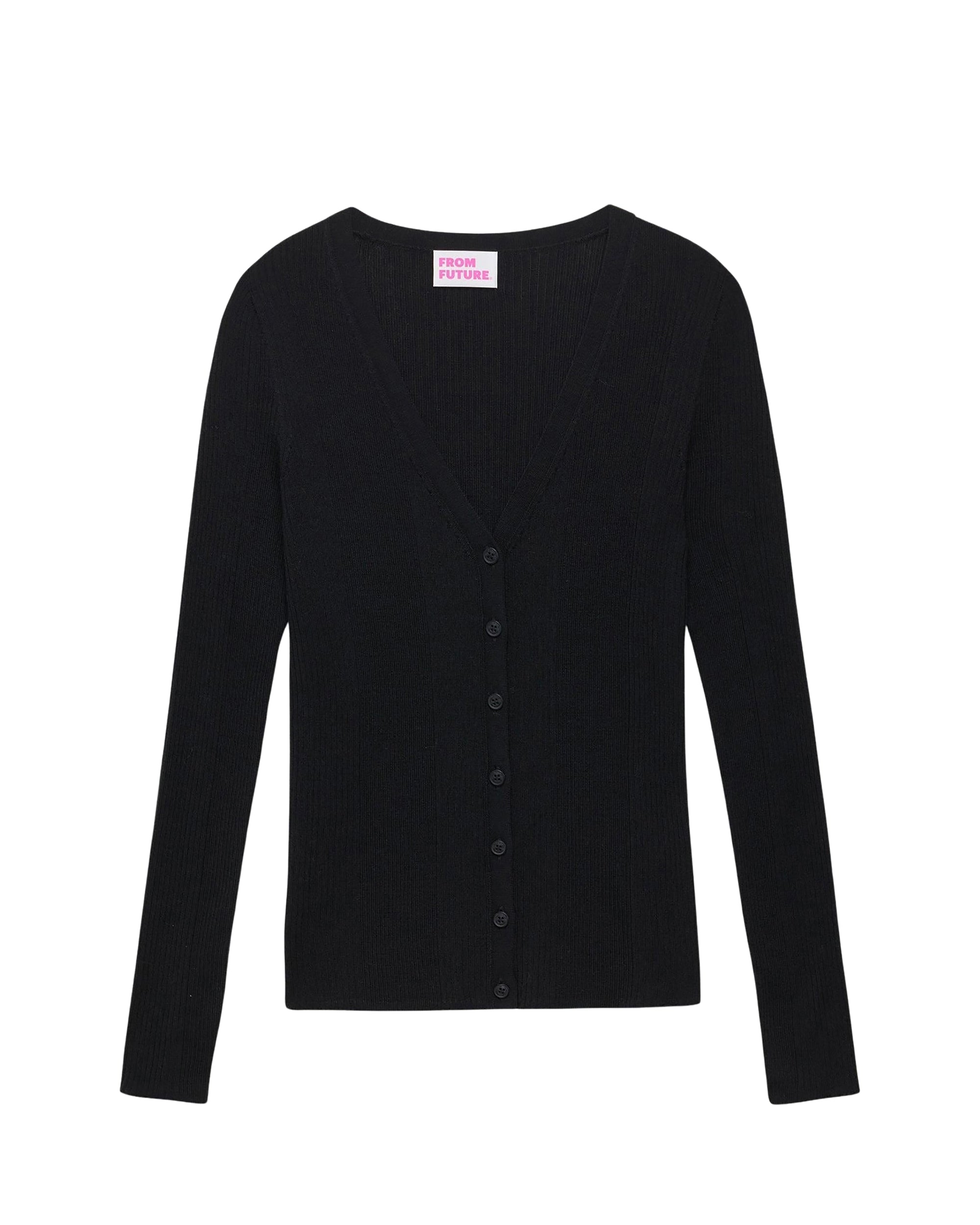 Cardigan côtelé en laine - Noir