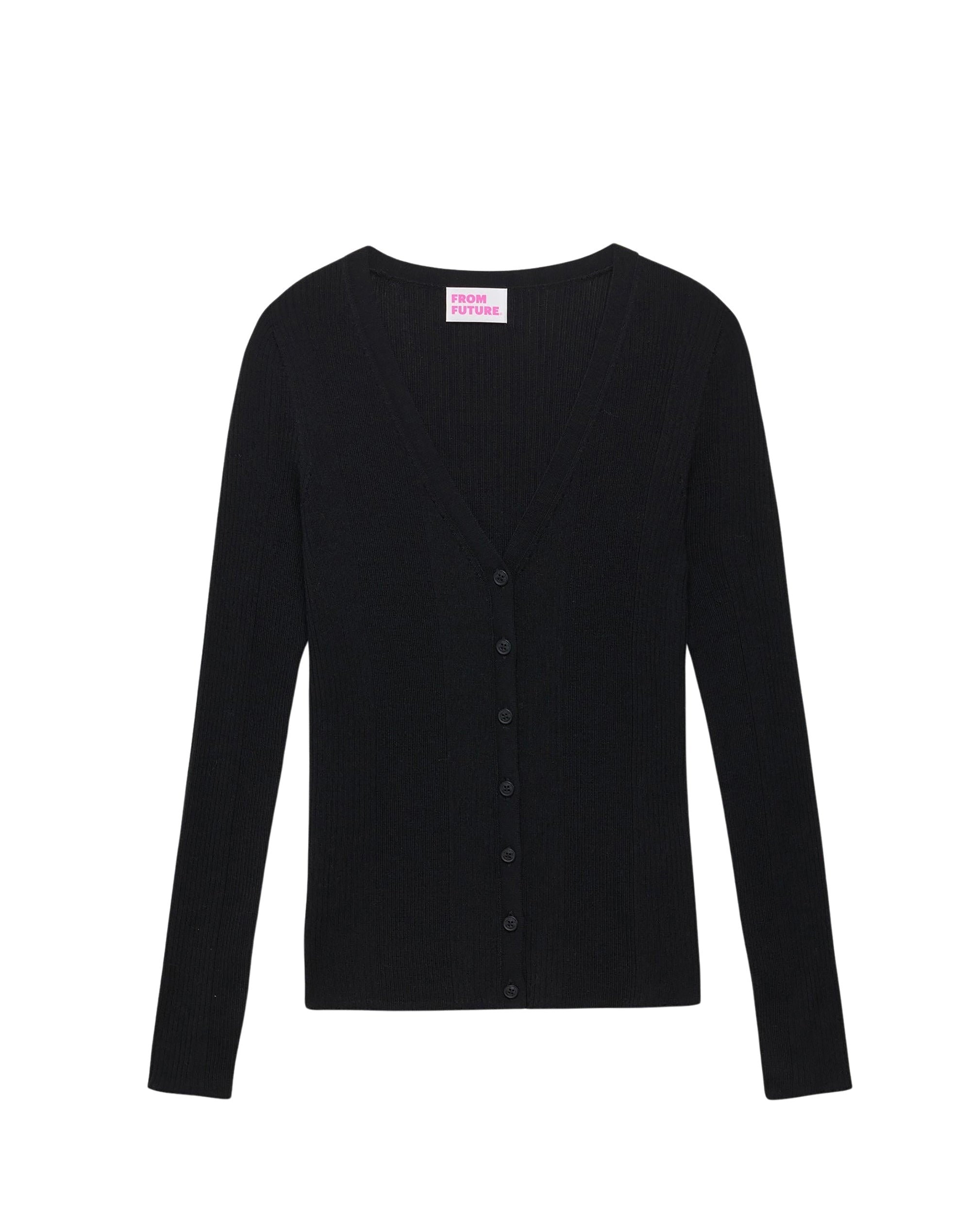 NOIR / DJV / QTY : 1 / Pull Cardigan A Cotes - Noir