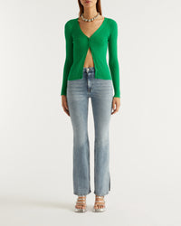 Cardigan côtelé en laine - Summer Green