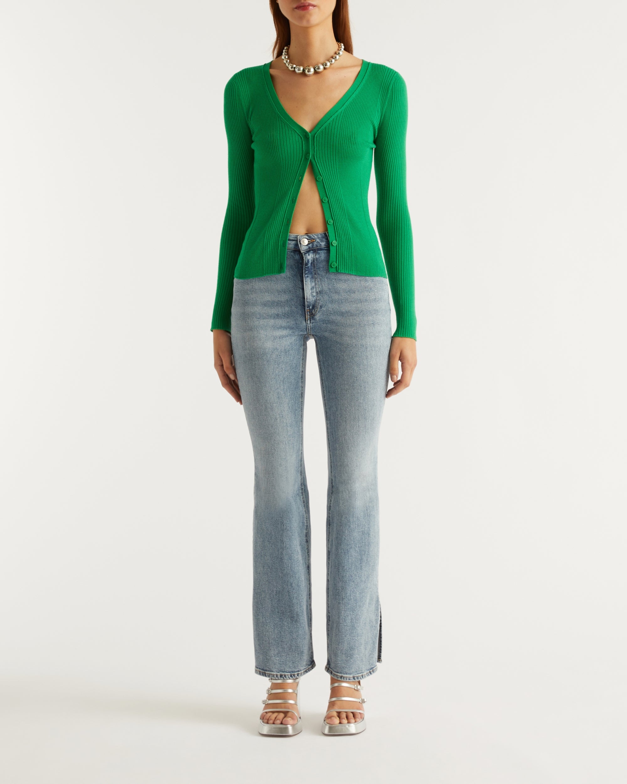 Cardigan côtelé en laine - Summer Green