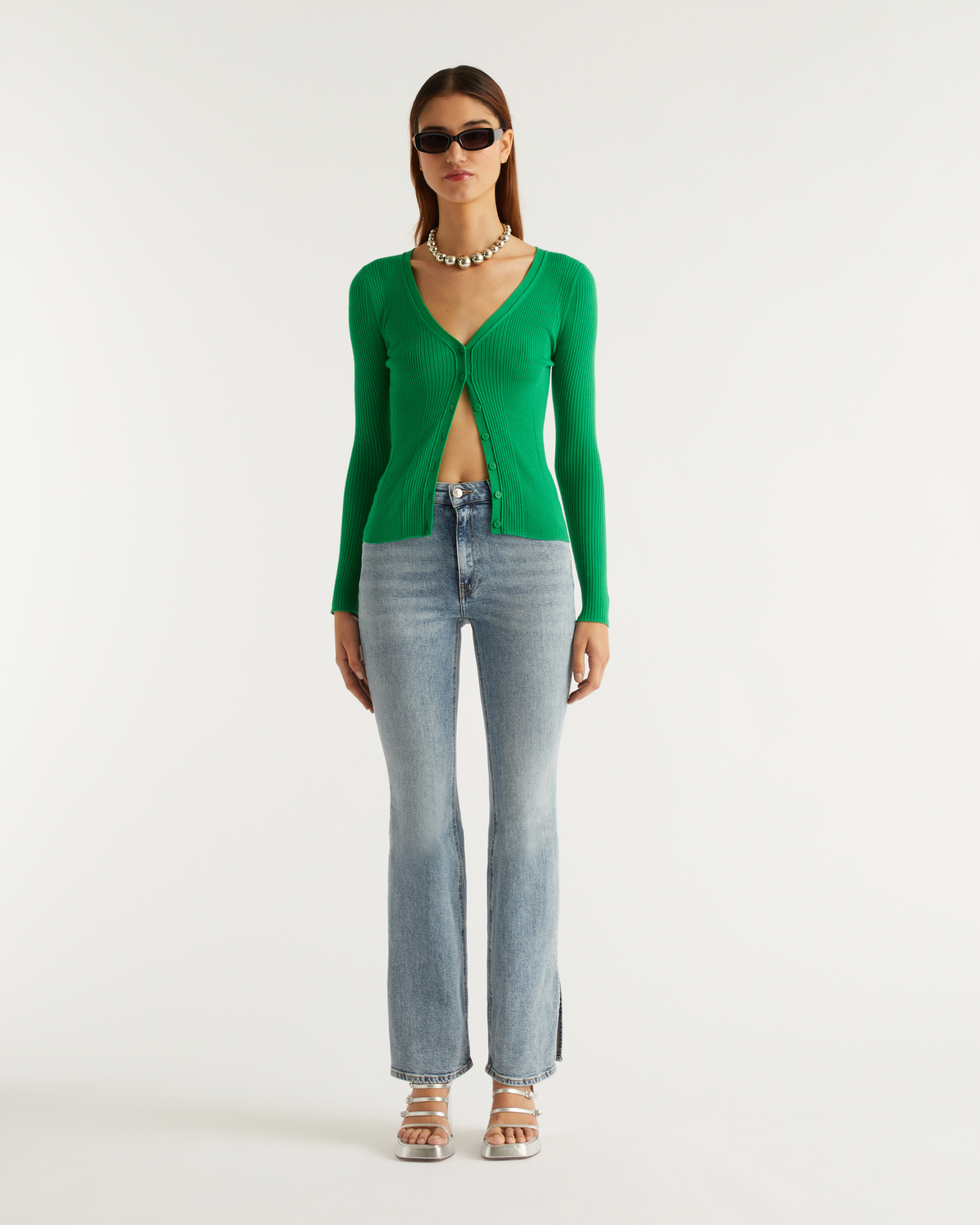 SUMMER GREEN / DJV / QTY : 1 / Pull Cardigan A Cotes - Summer Green