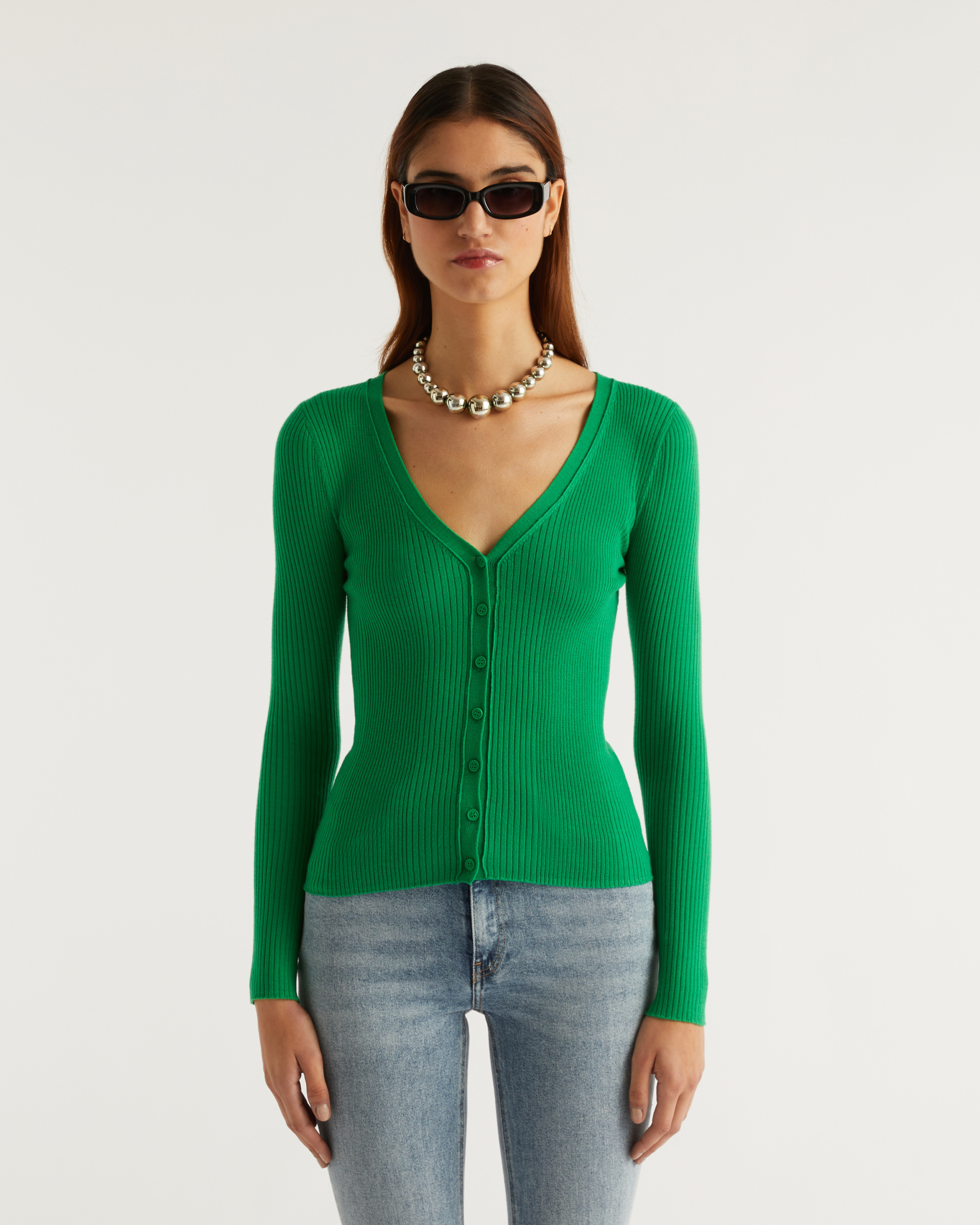 SUMMER GREEN / DJV / QTY : 1 / Pull Cardigan A Cotes - Summer Green
