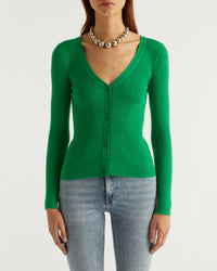 Cardigan côtelé en laine - Summer Green
