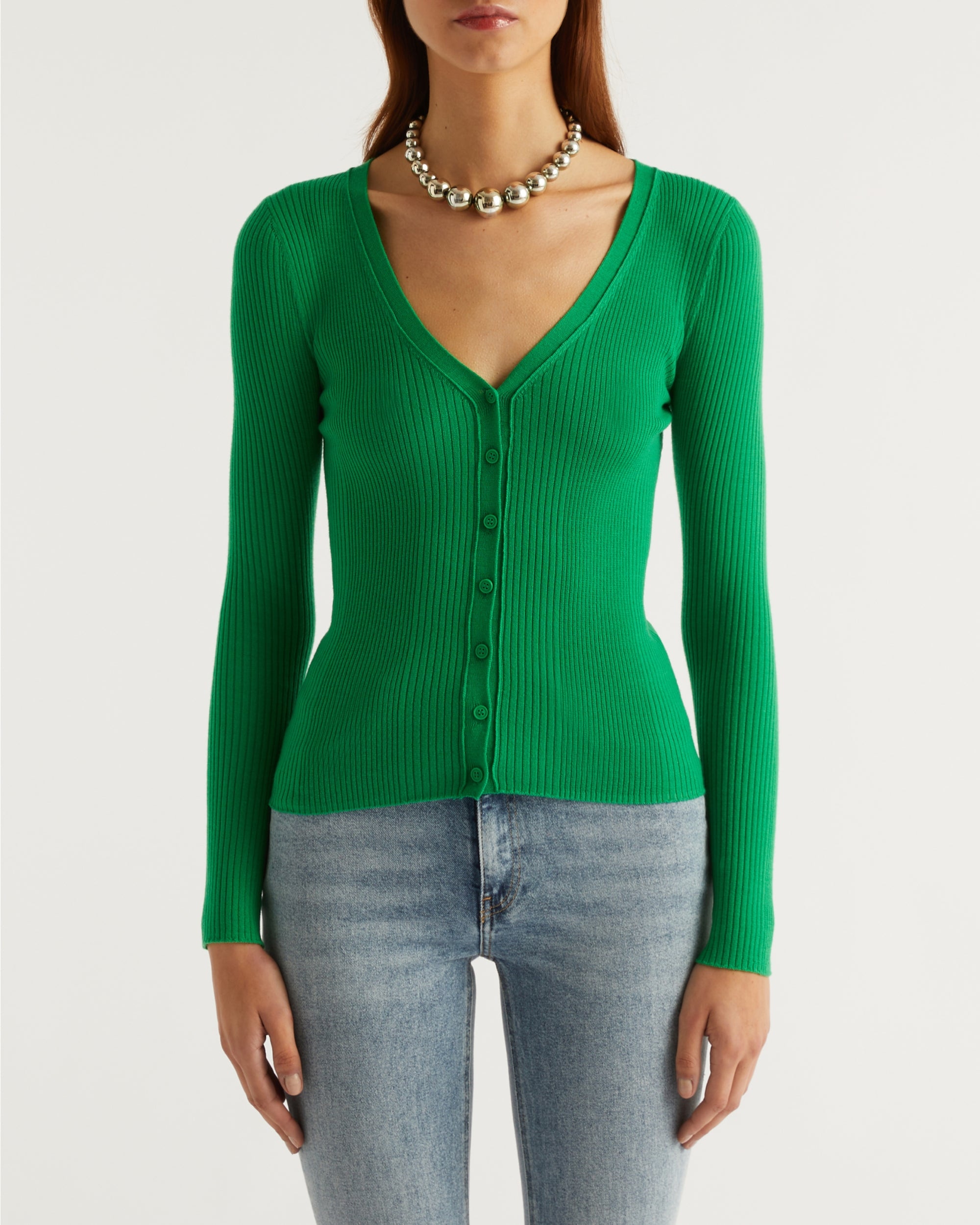 Cardigan côtelé en laine - Summer Green