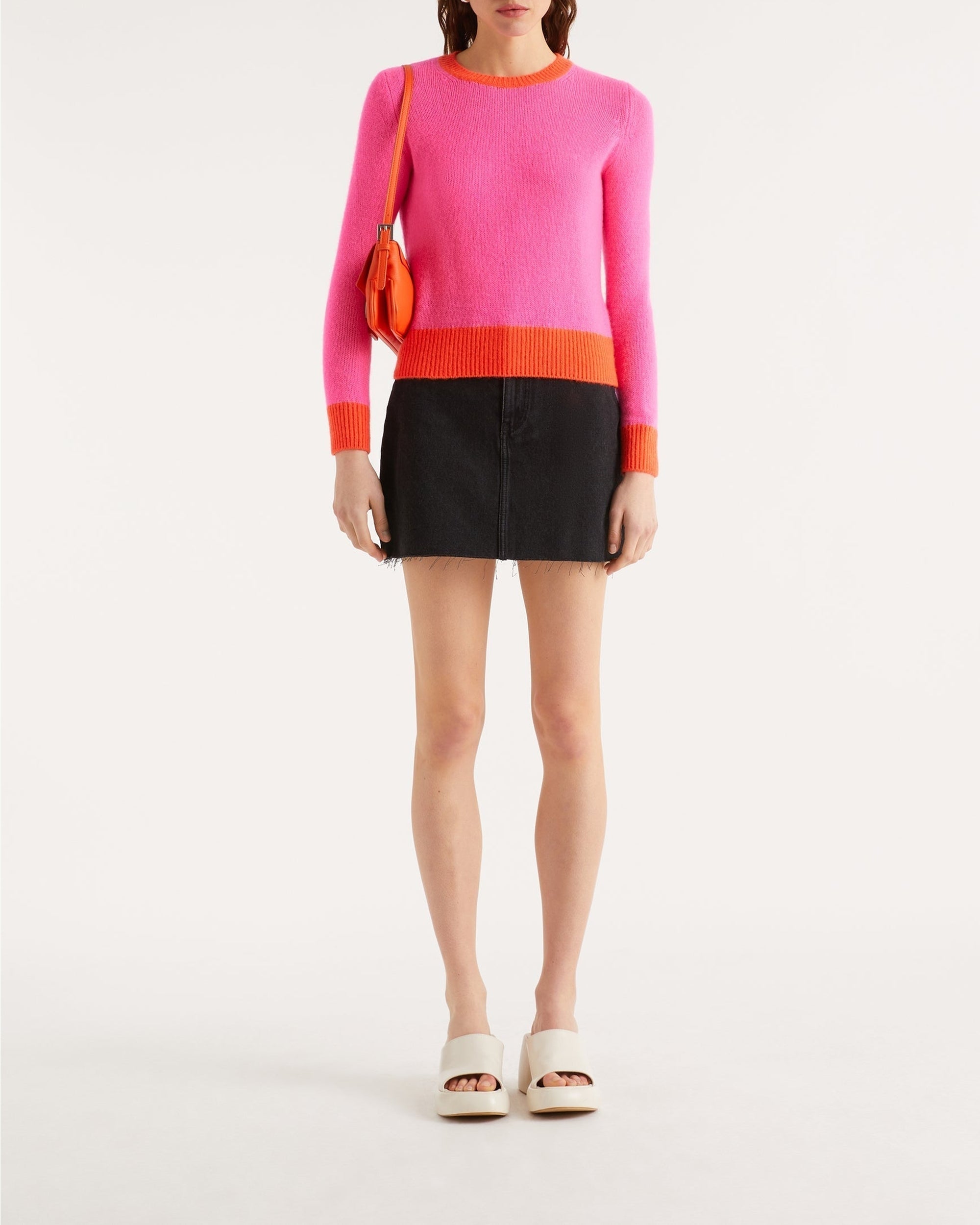 Pull à bord contrasté en cachemire - Neon Pink