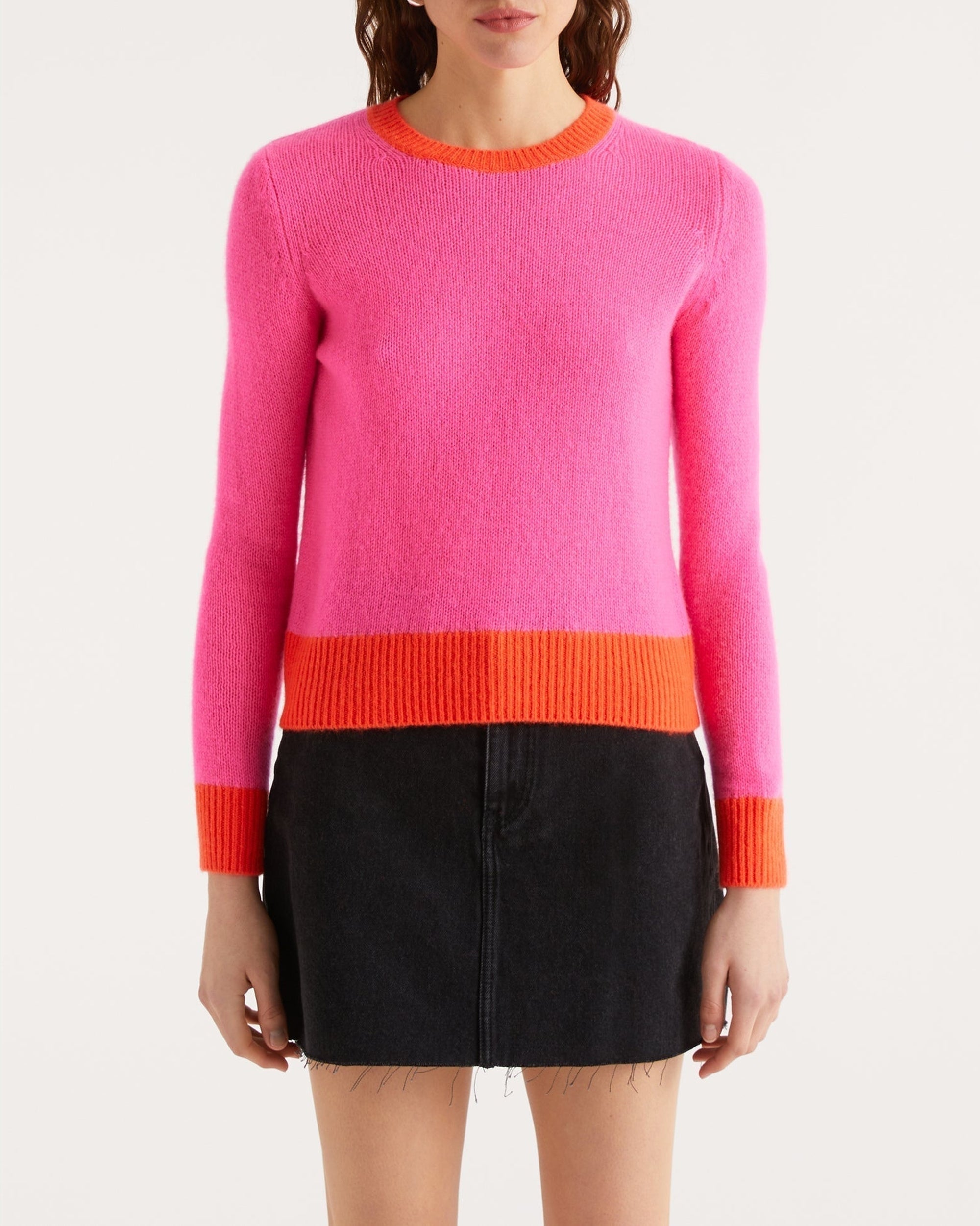 Pull à bord contrasté en cachemire - Neon Pink